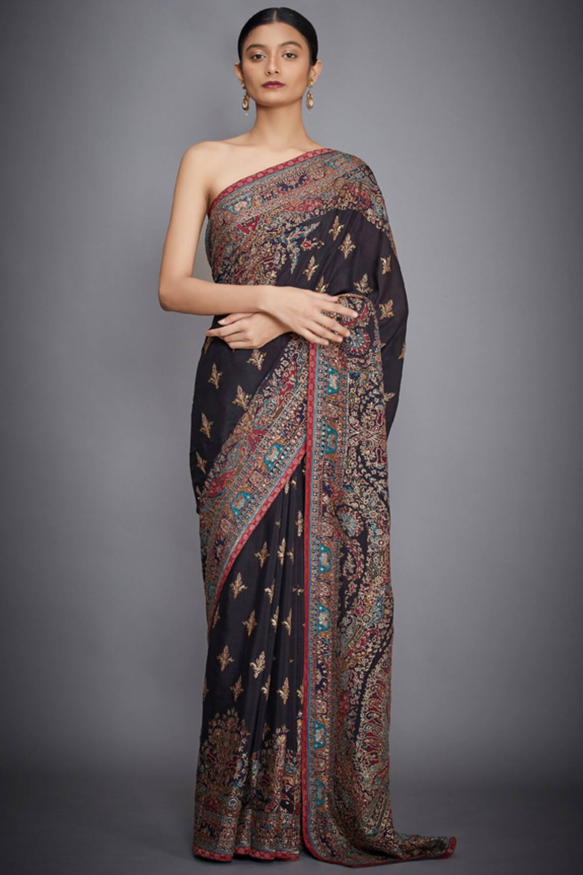 RI.Ritu Kumar Embroidered Silk Chinon Saree 