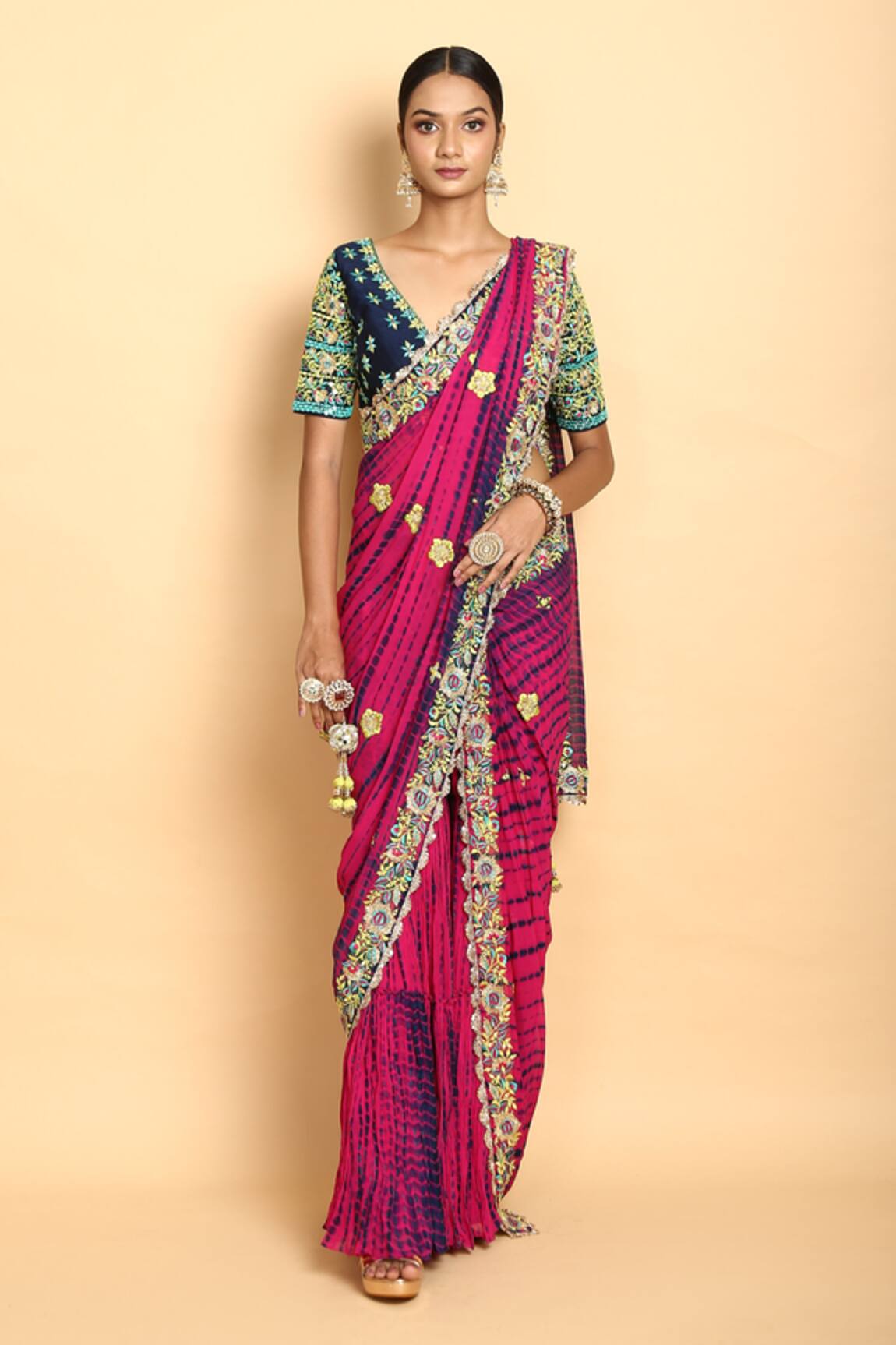 Vikram Phadnis Tie Dye Embroidered Sharara Saree With Blouse