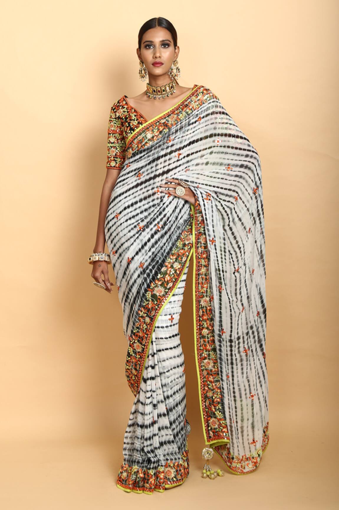 Vikram Phadnis Tie Dye Embroidered Saree With Blouse