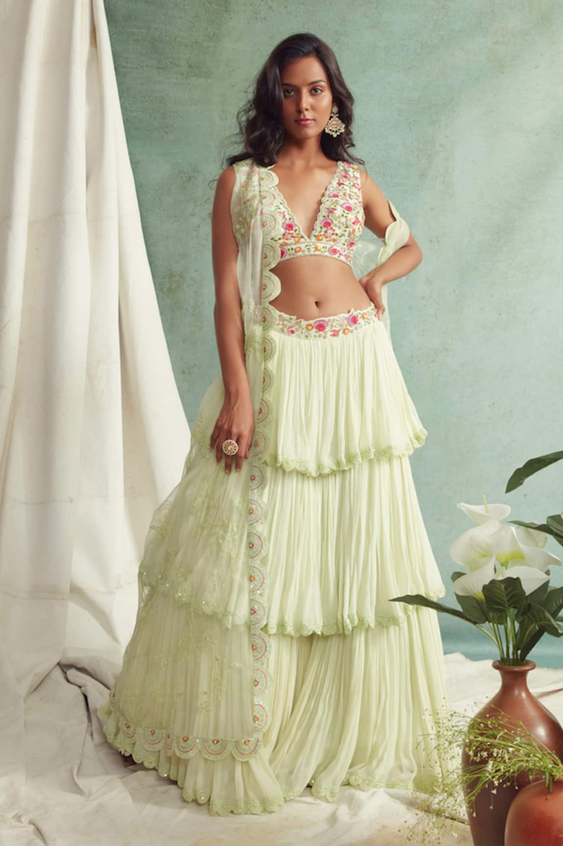 Priyanka Jain Organza Cape & Lehenga Set