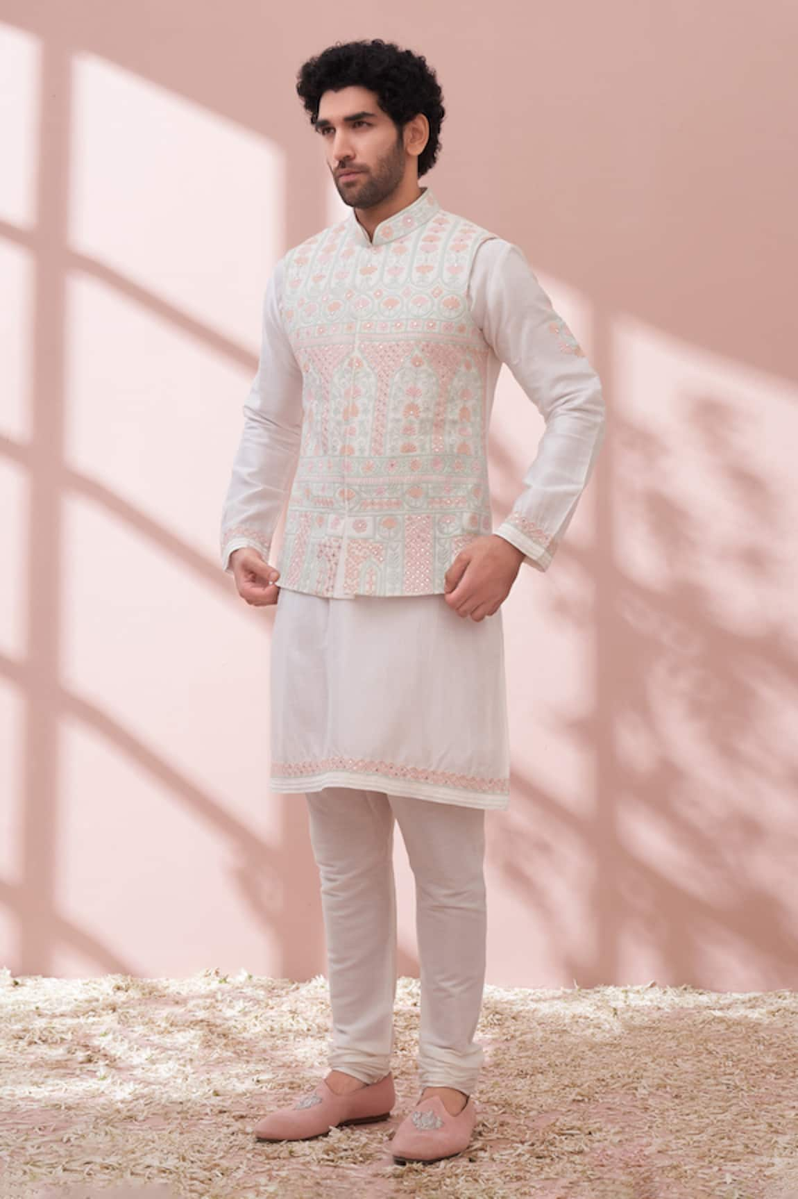 Kora By Nilesh Mitesh Silk Embroidered Bundi & Kurta Set