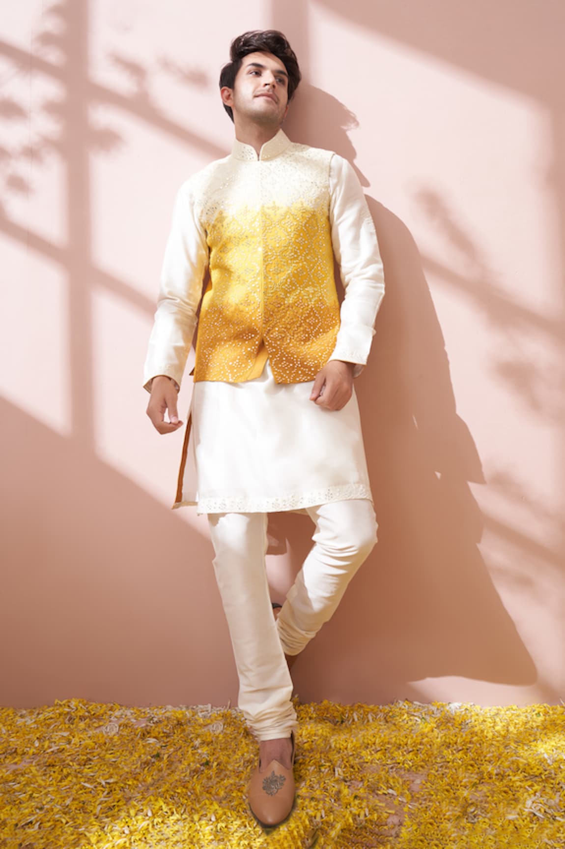 Kora By Nilesh Mitesh Silk Ombre Bundi & Kurta Set