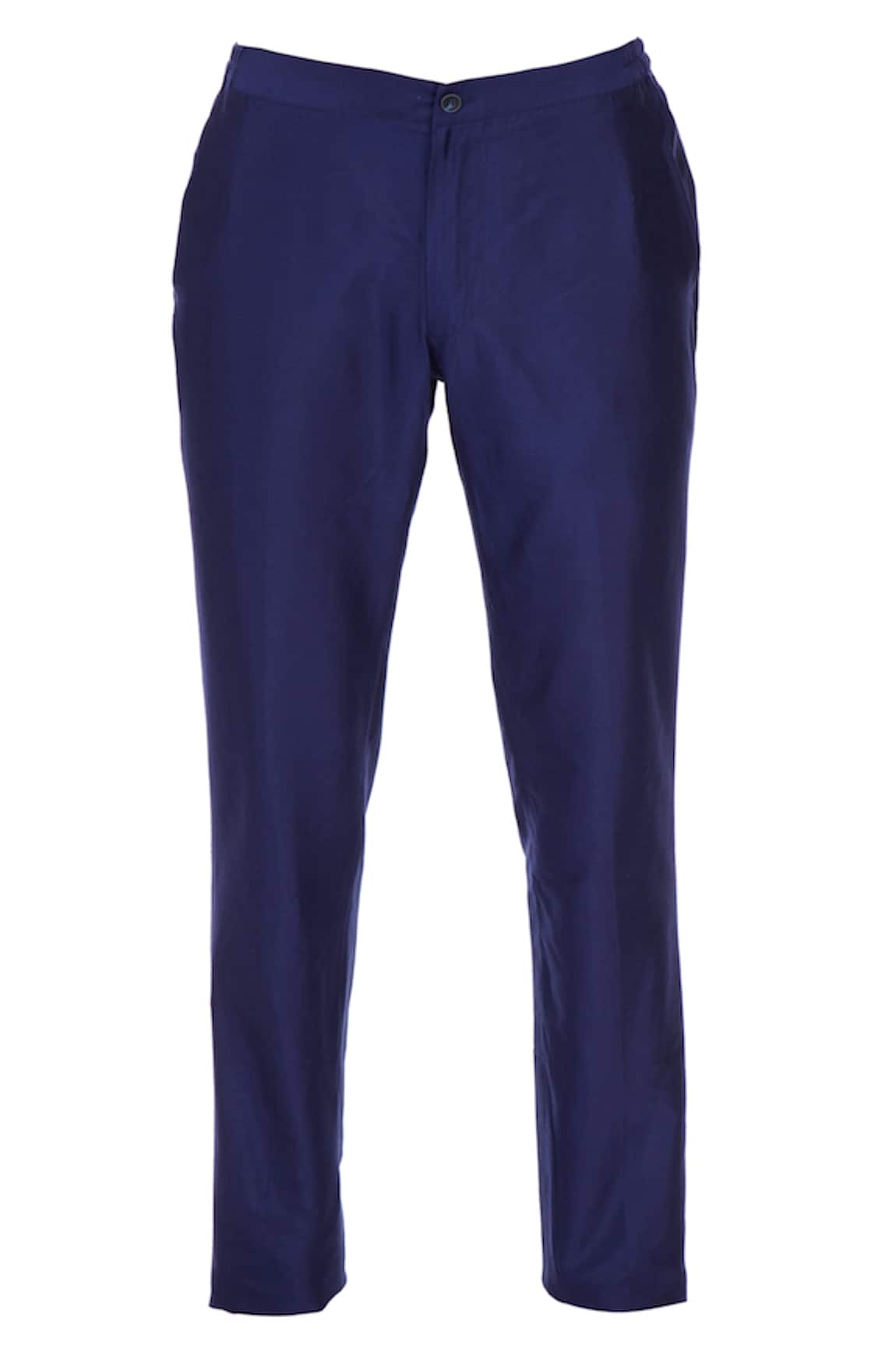 Buy Royal Blue Mid Rise Slim Fit Trousers for Men