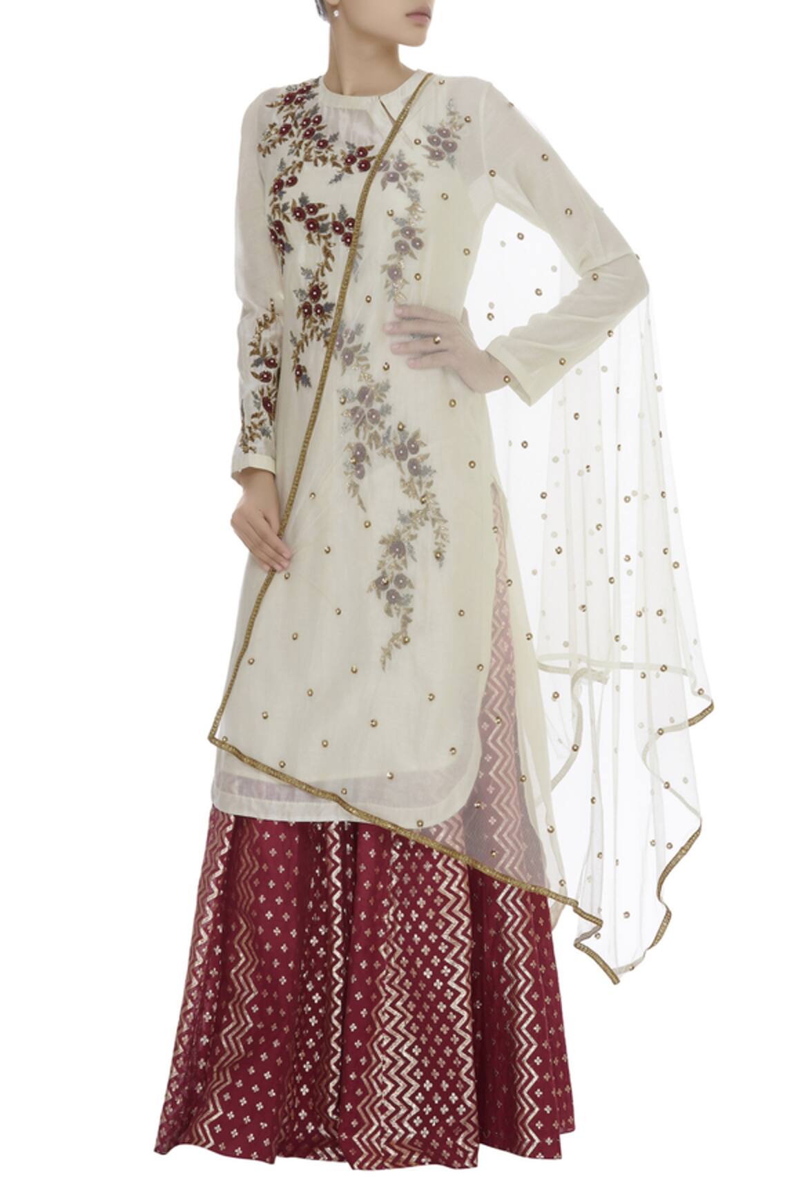 Joy Mitra Floral Embroidered Kurta Lehenga Set