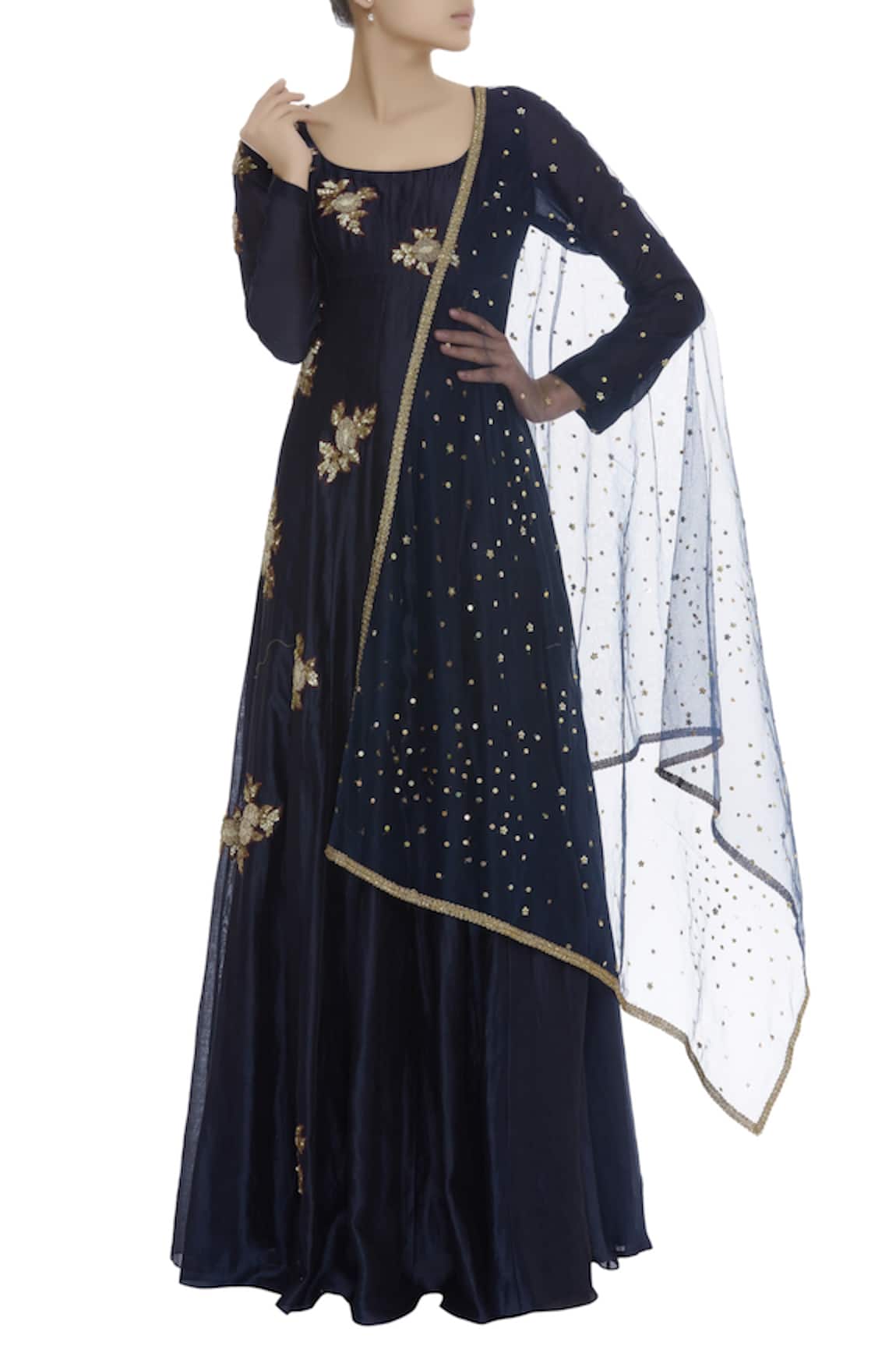 Joy Mitra Patchwork Embroidered Anarkali With Dupatta