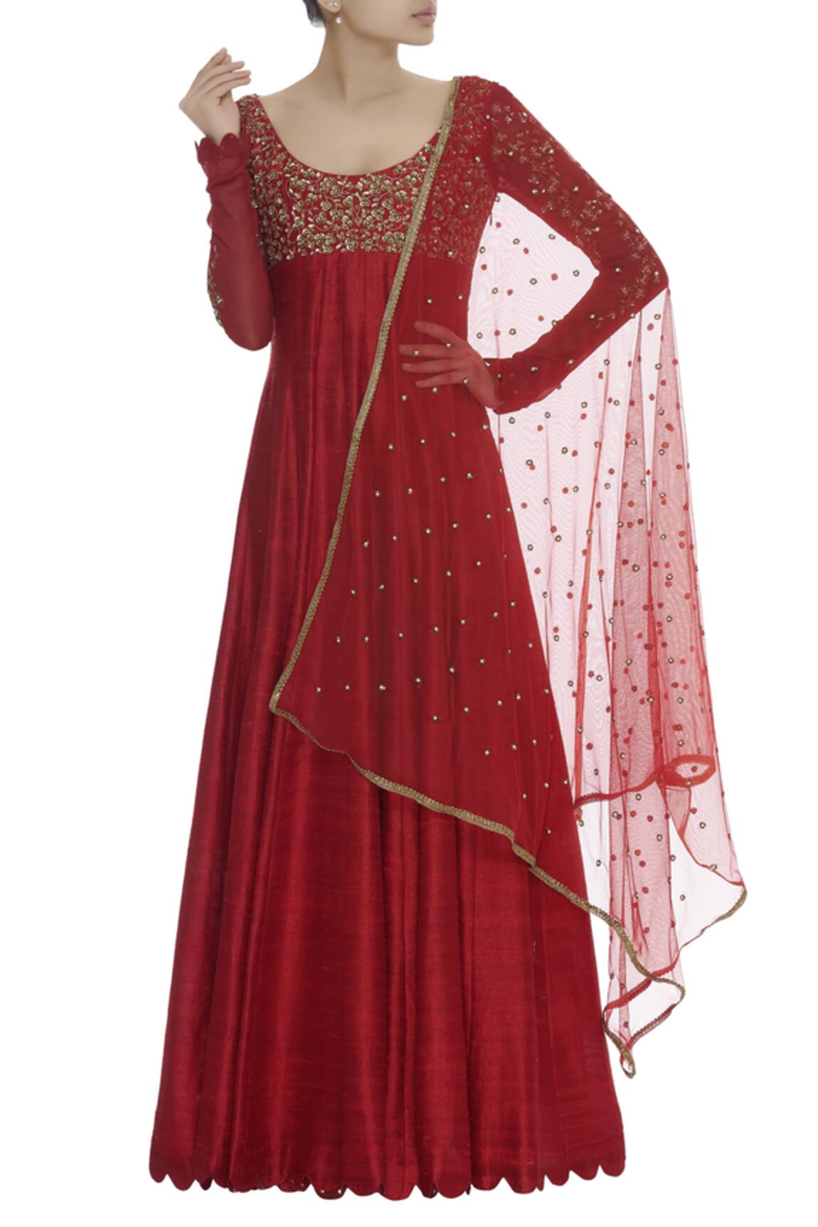 Joy Mitra Sequin Embroidered Anarkali With Dupatta