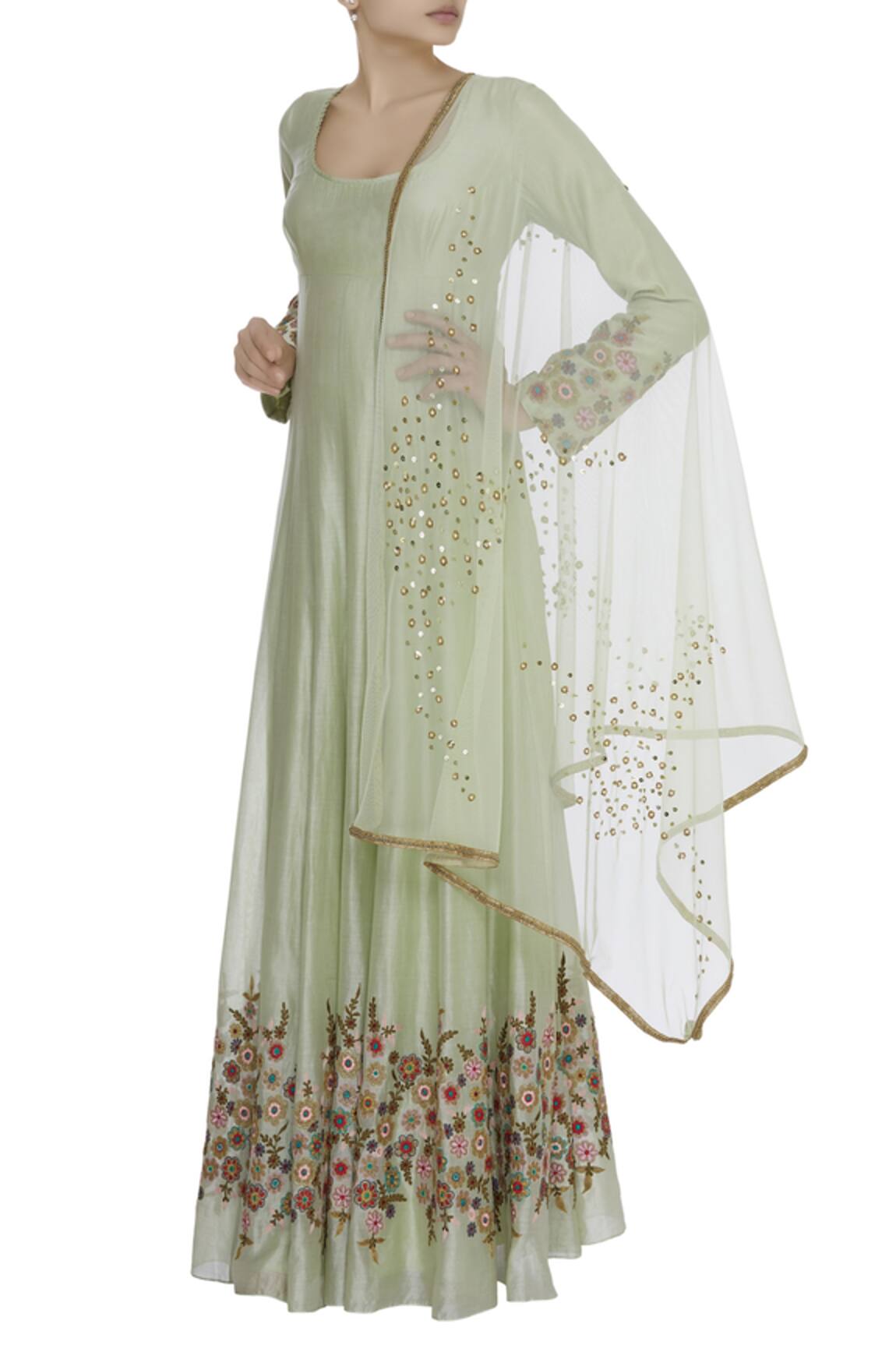 Joy Mitra Floral Embroidered Anarkali With Dupatta & Churidar