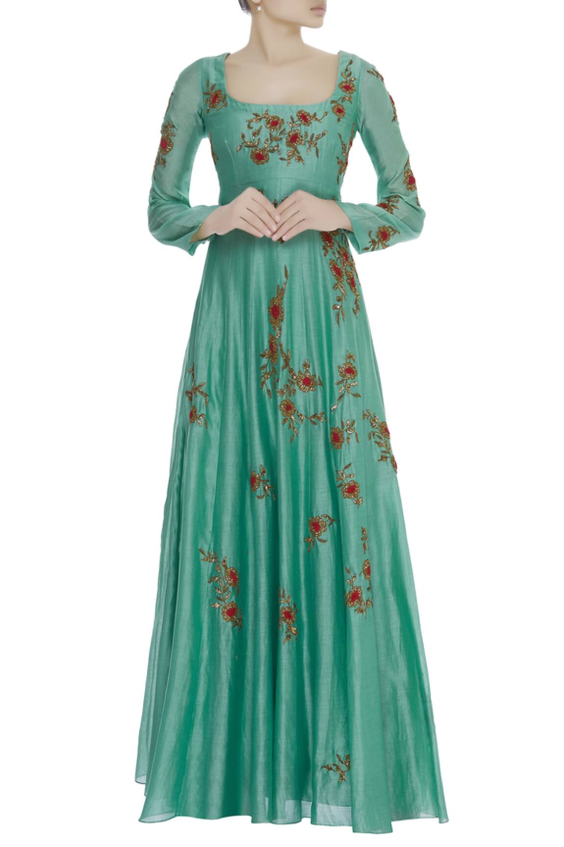 Joy Mitra Floral Embroidered Anarkali With Palazzos