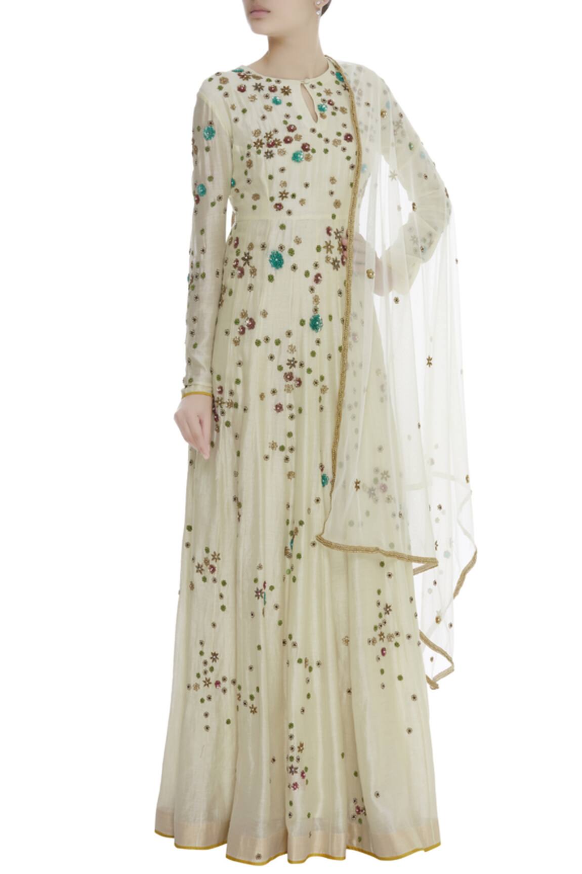 Joy Mitra Embroidered Anarkali With Dupatta & Churidaar