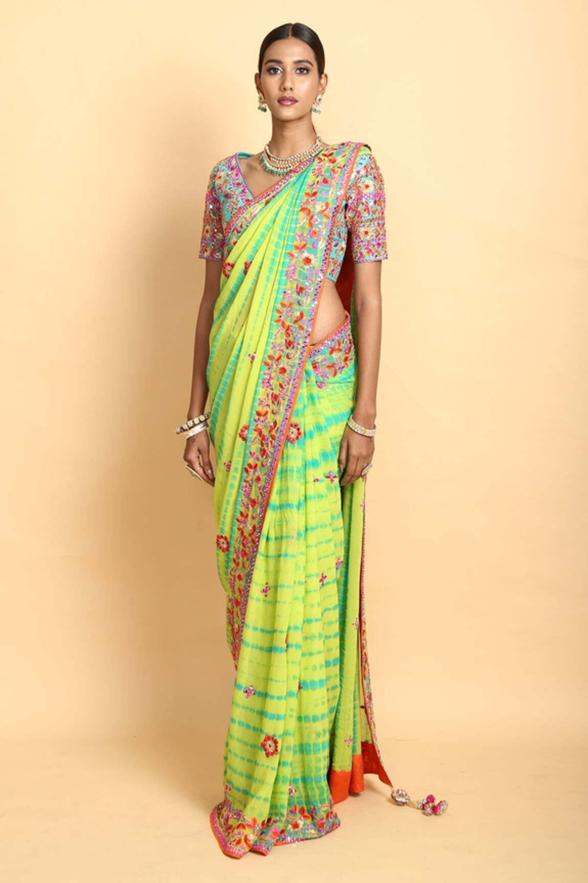 Vikram Phadnis Tie Dye Saree With Embroidered Choli