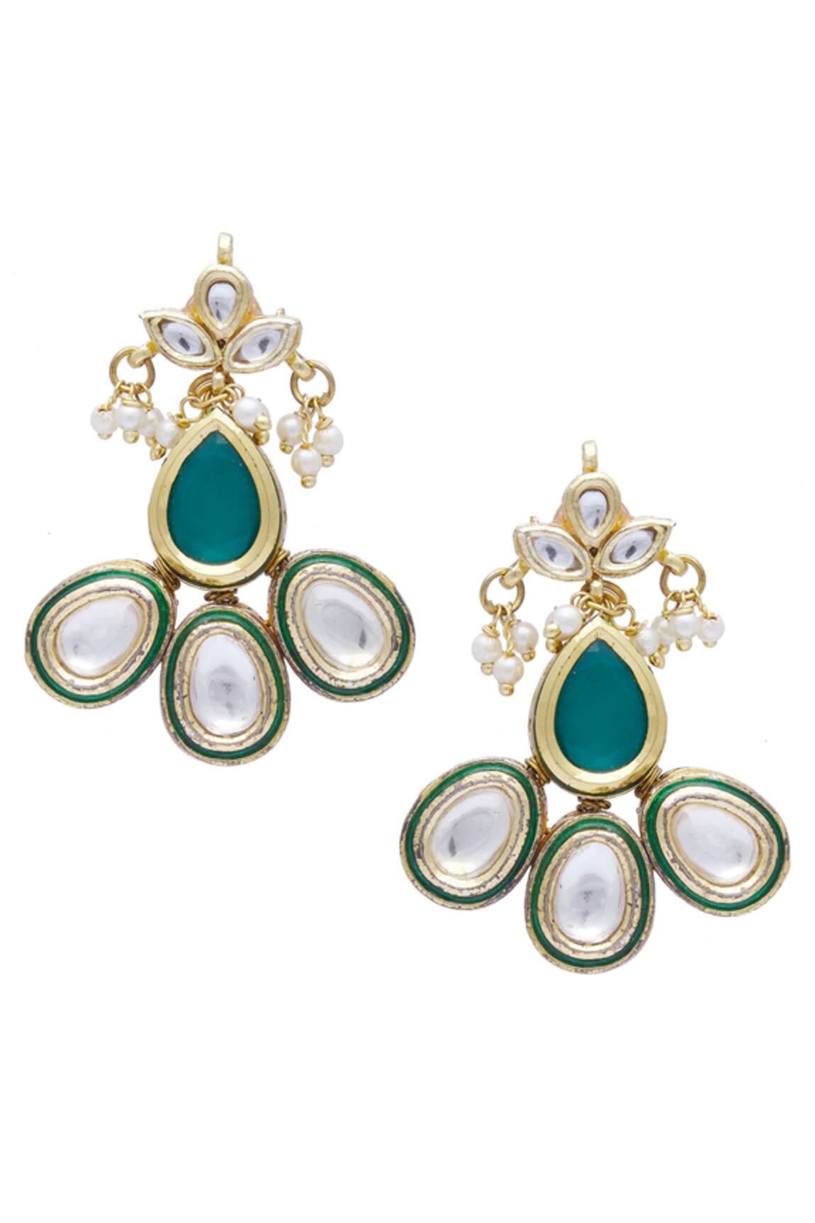 Just Shradhas Gold Kundan Polki Stone Stud Earrings