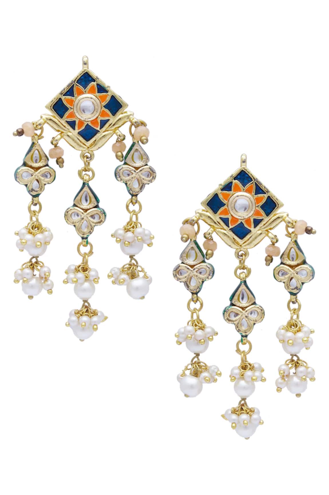 Just Shradhas Gold Meenakari Kundan Pearl Danglers