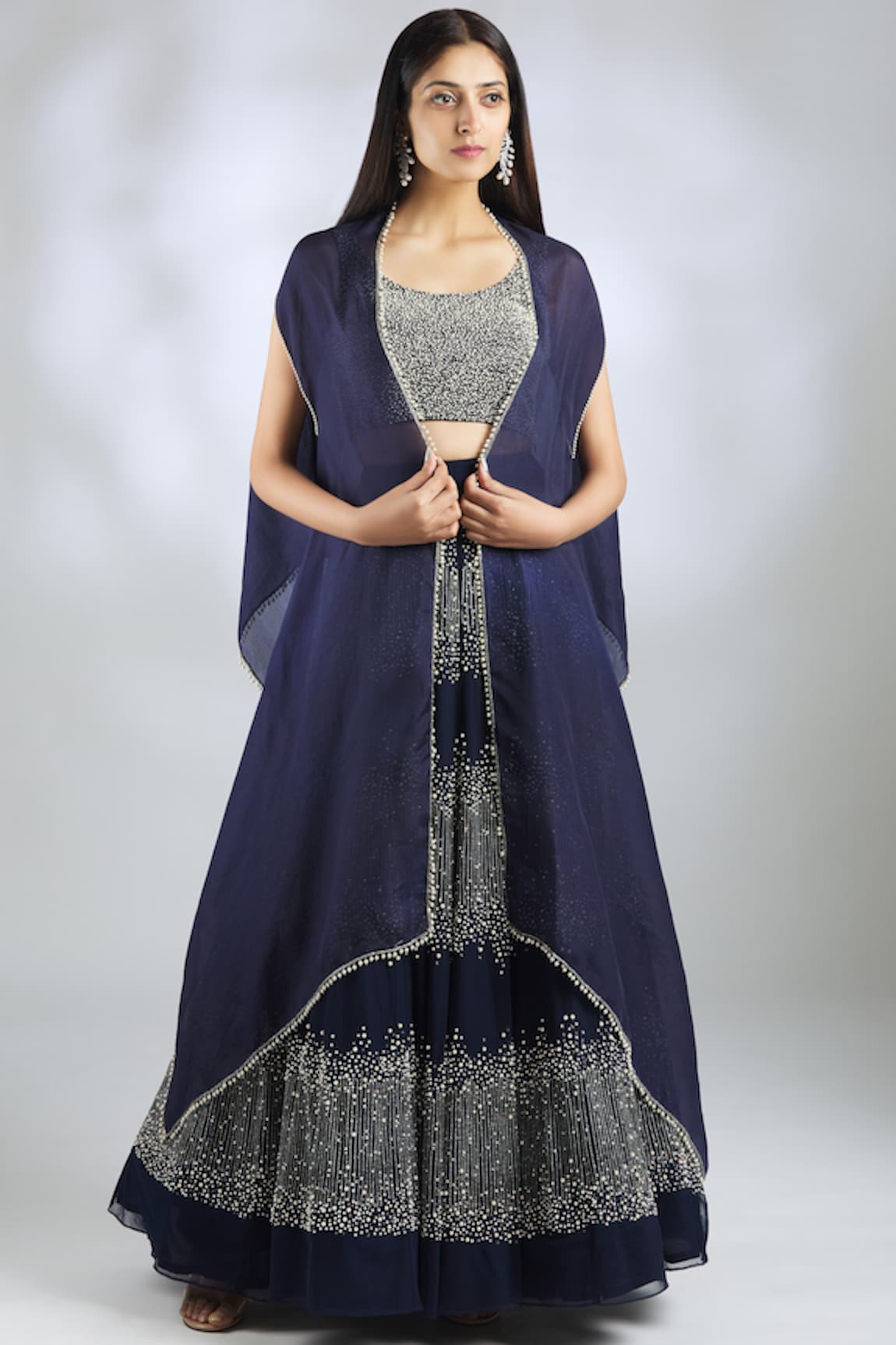 Malasa Embellished Cape Lehenga Set 