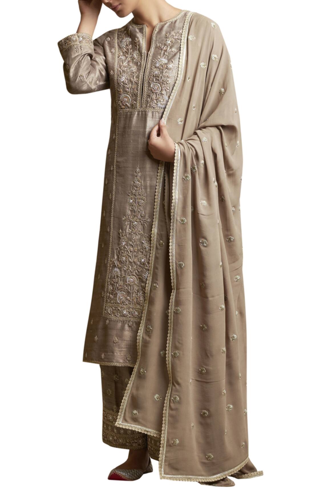 Sue Mue Floral Embroidered Kurta and Palazzo Set