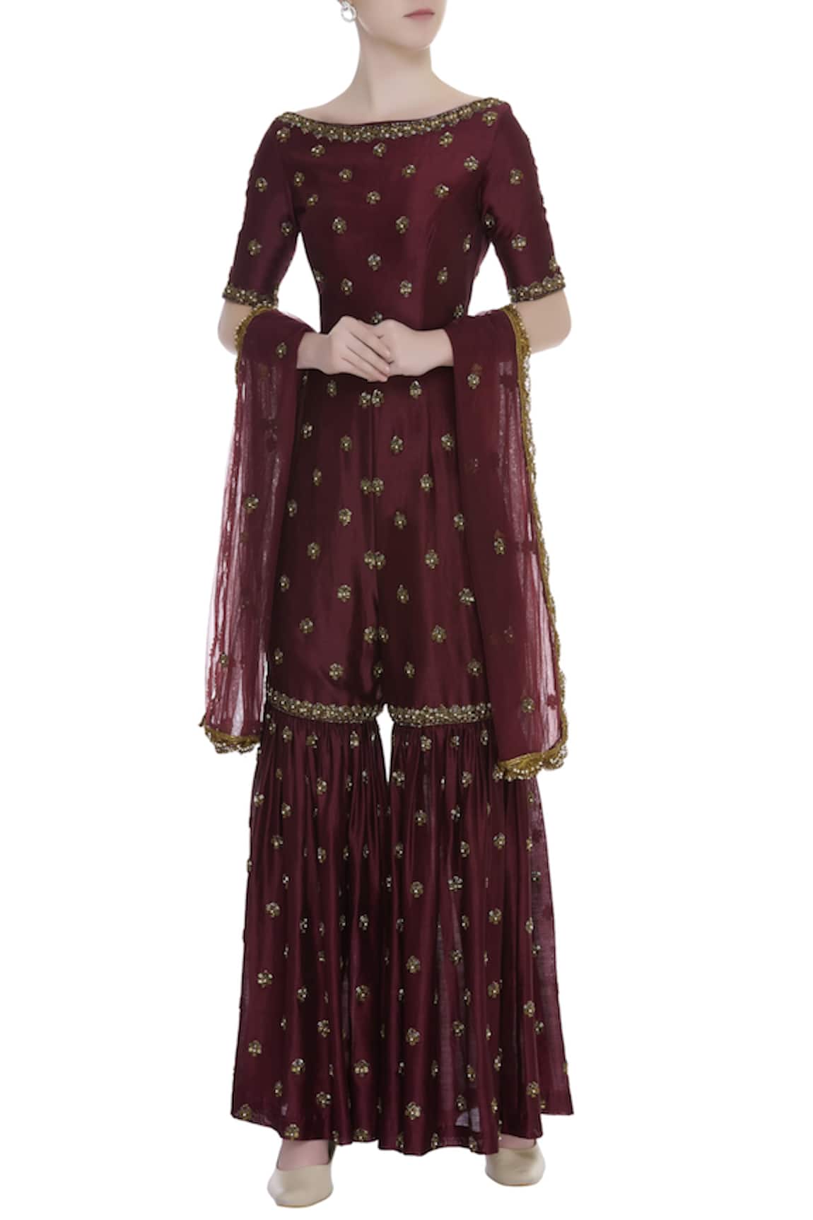 Rajat K Tangri Embroidered sharara jumpsuit with dupatta