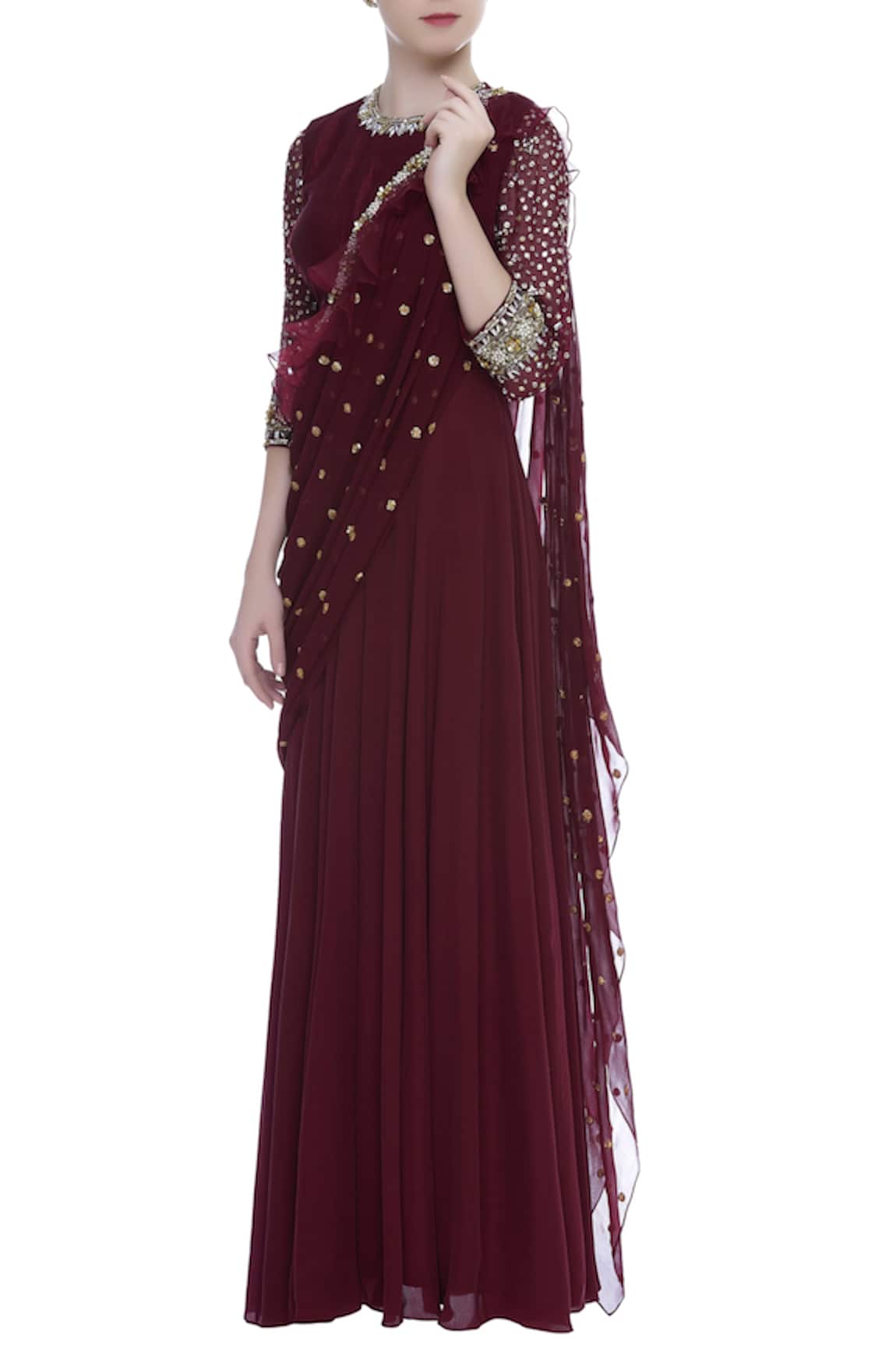 Nidhika Shekhar Pre-Draped Embroidered Saree Gown