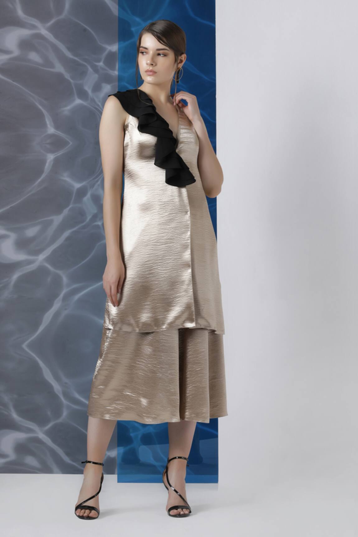 Limerick By Abirr N' Nanki Sleeveless ruffle neck top with culottes