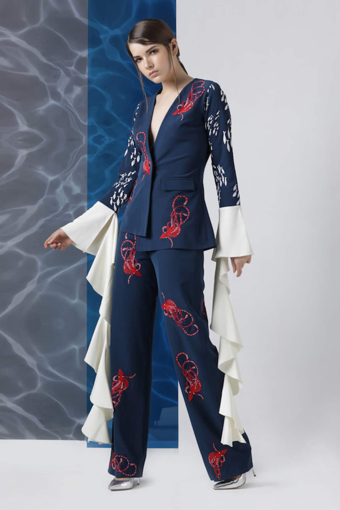 Limerick By Abirr N' Nanki Embroidered pant suit set with dramatic sleeves