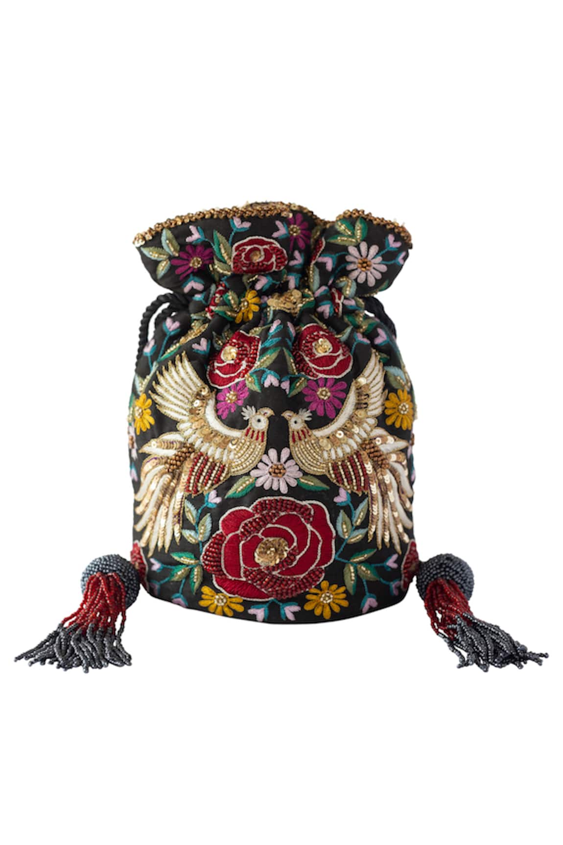 Adora By Ankita Floral & Bird Resham Embroidered Potli Bag