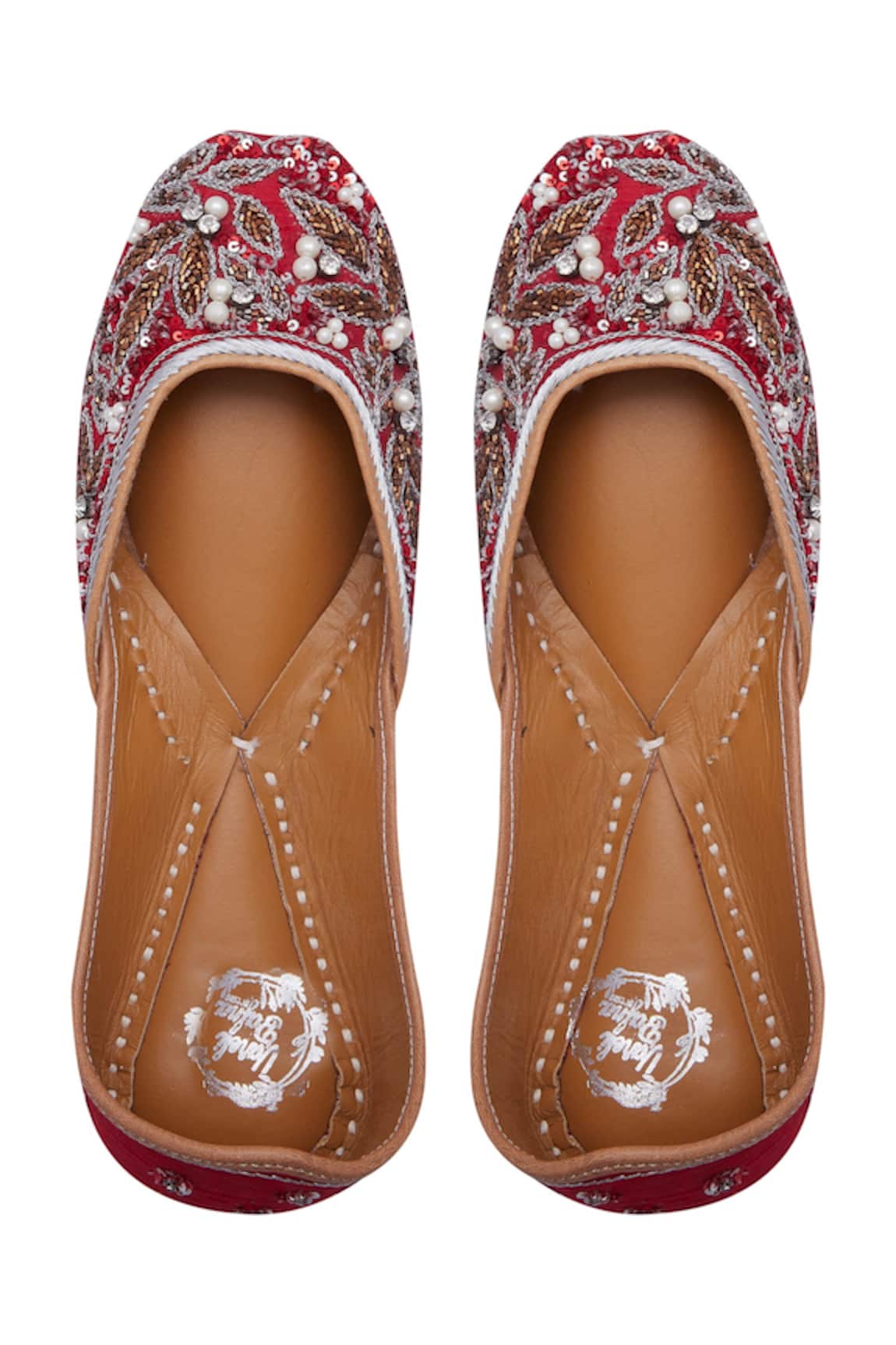 Vareli Bafna Floral Motif Cutdana & Pearl Embroidered Juttis