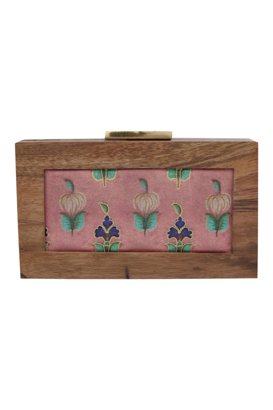 Vareli Bafna Floral Printed Wooden Frame Clutch Cum Sling bag