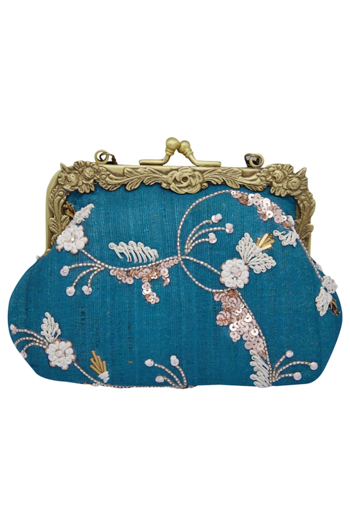 Vareli Bafna Floral Mukaish Embroidered Clutch Cum Sling bag