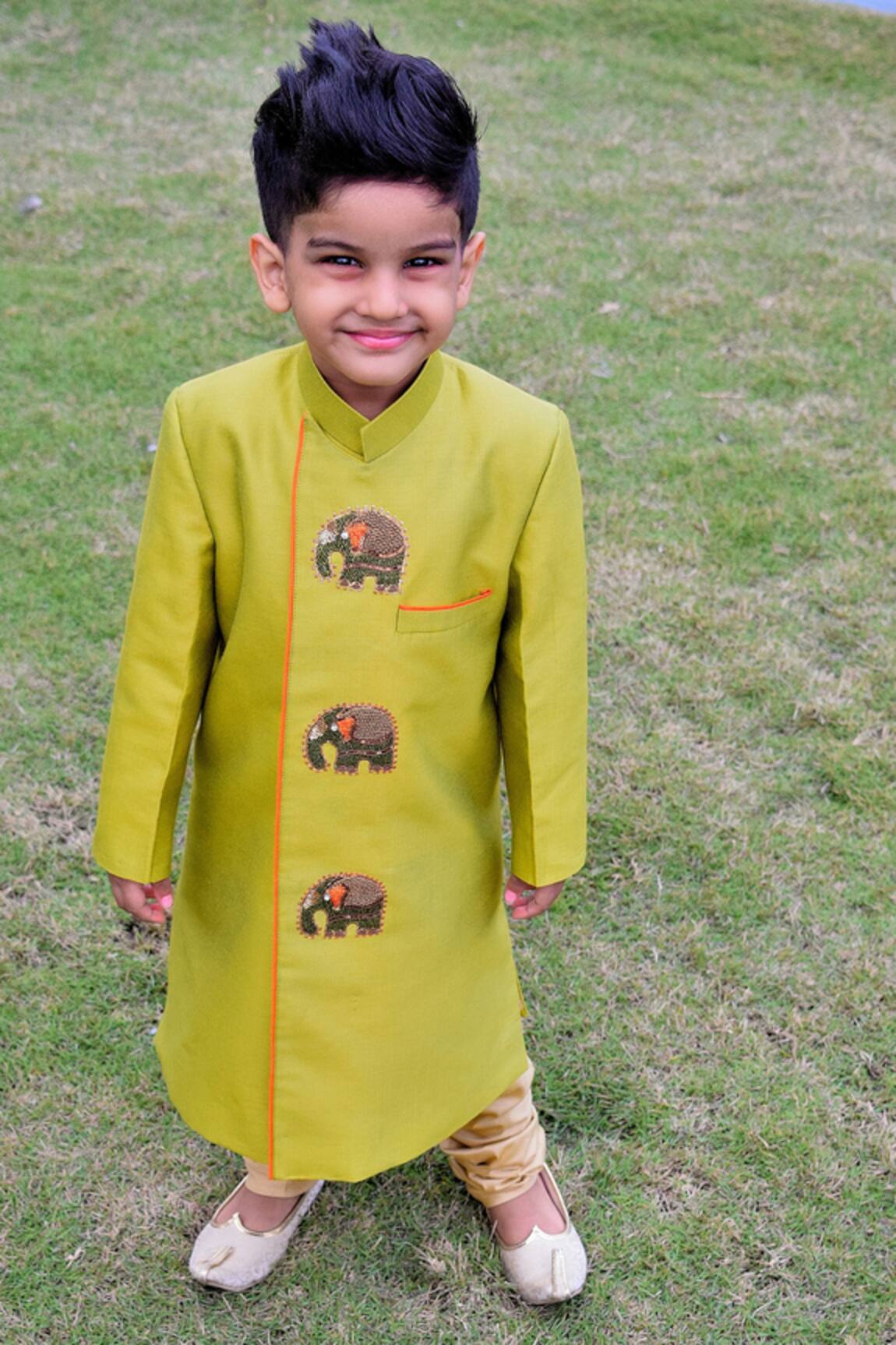 Minikin Elephant Motif Embroidered Sherwani Set  