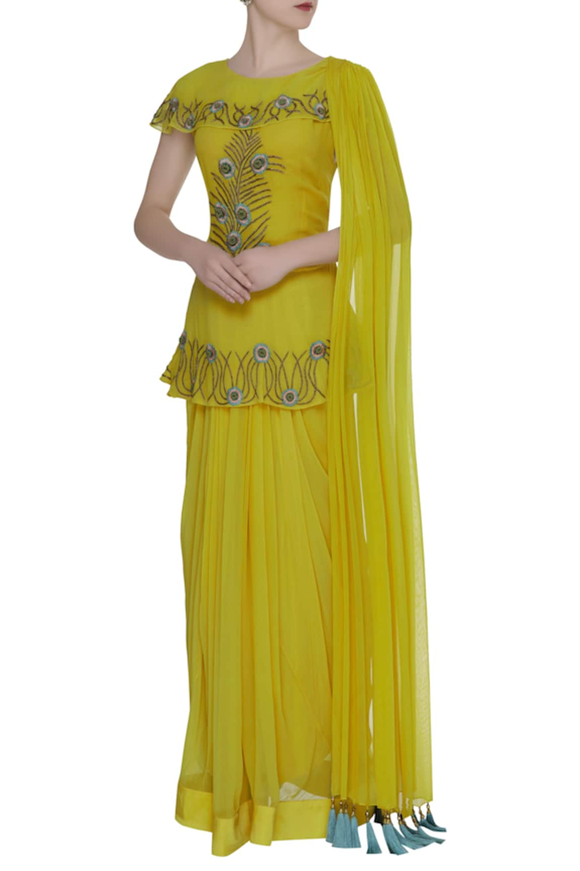 Ridhi Arora Peplum attached Draped Blouse With Pleated Lehenga