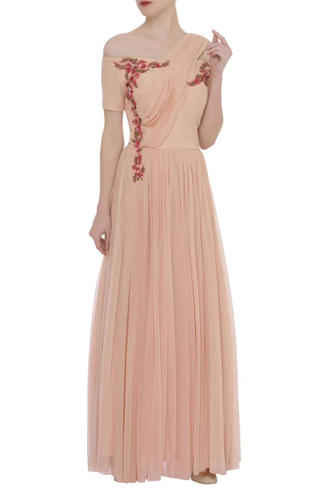 Ridhi Arora Cold Shoulder Embroidered Draped Gown