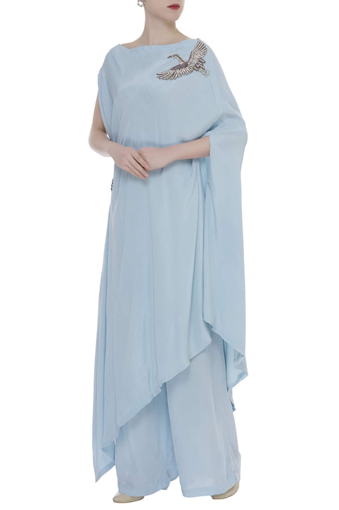 Rajat K Tangri Bird Motif Asymmetric Kurta With Palazzos