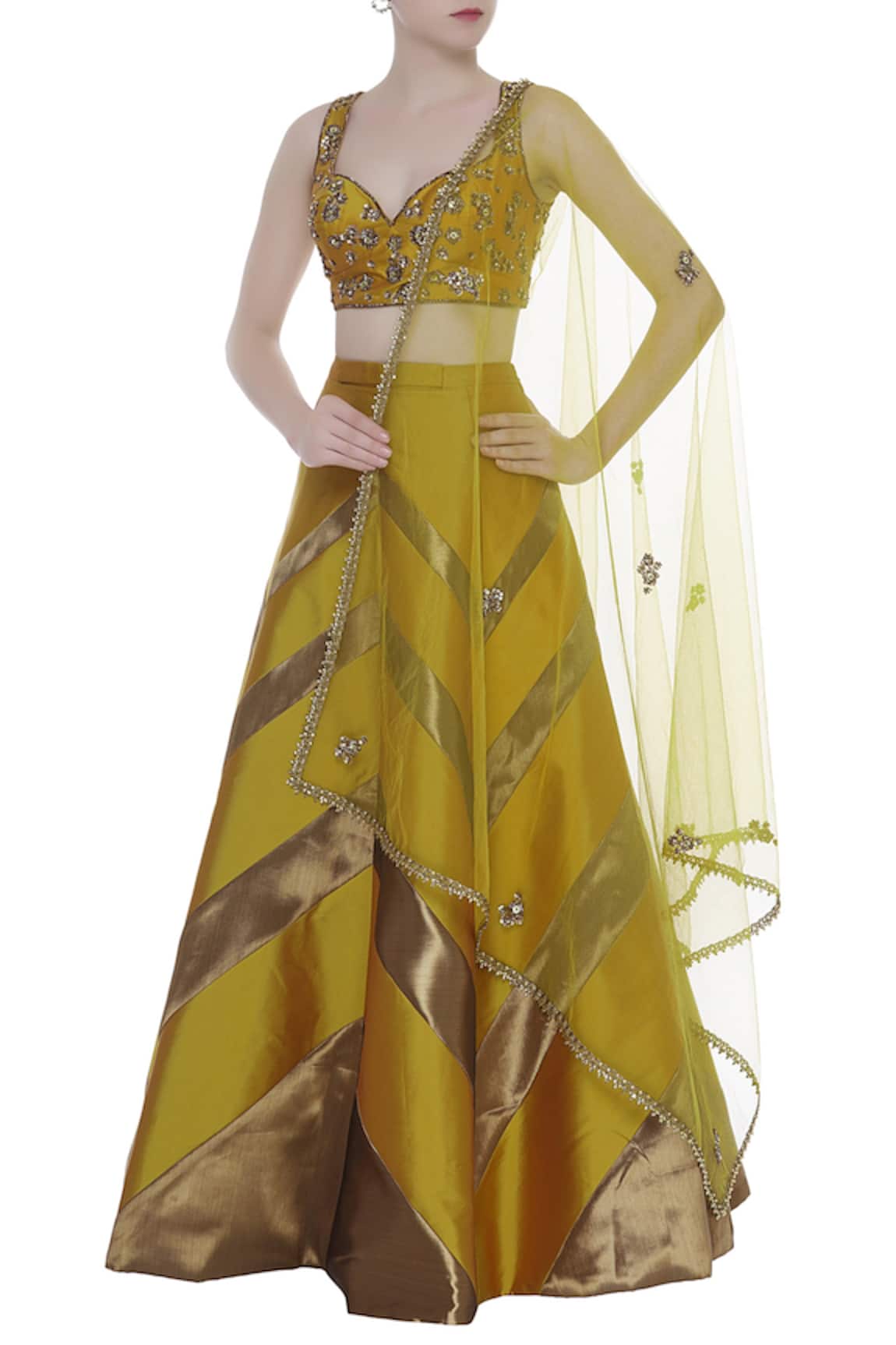 Rajat K Tangri Embroidered Blouse With Lehenga & Dupatta