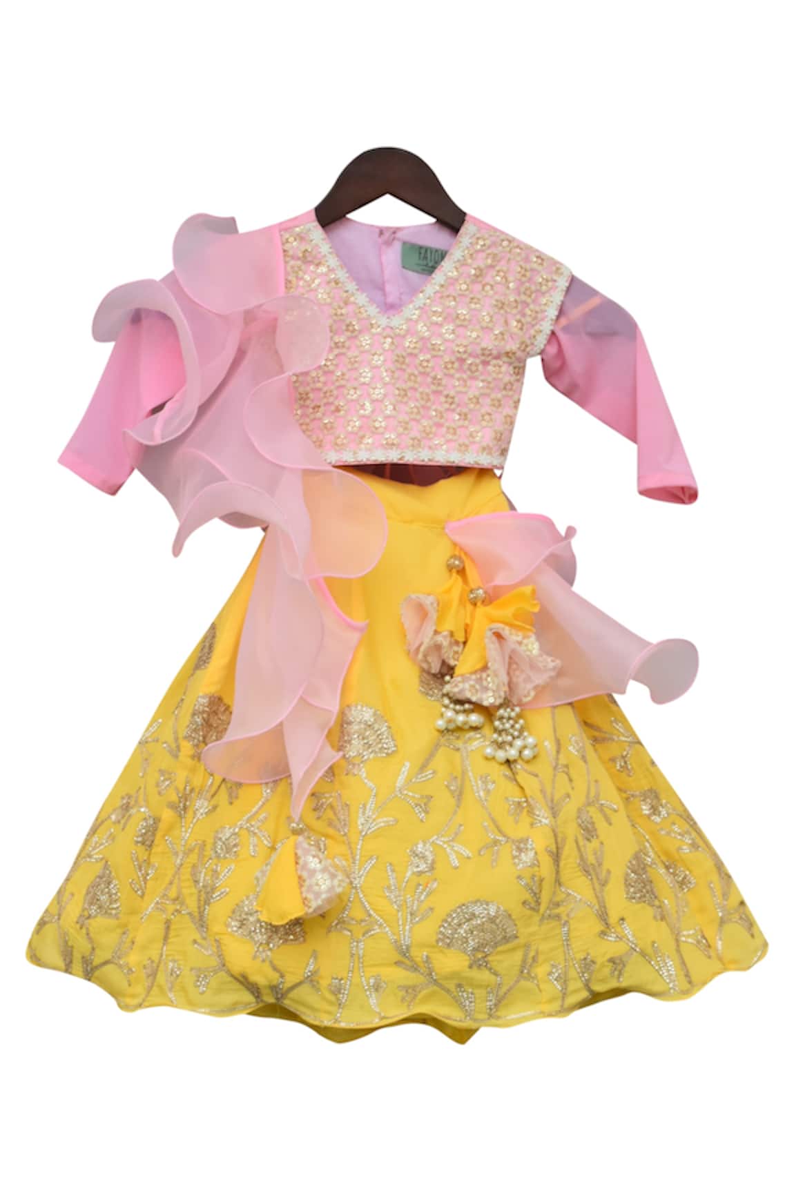 Fayon Kids Embroidered Blouse With Lehenga & Ruffle Dupatta