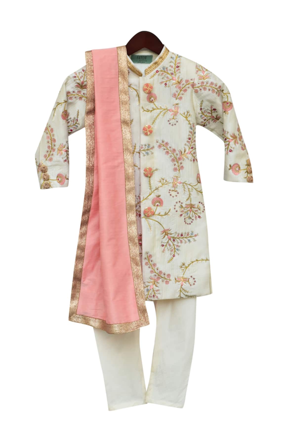 Fayon Kids Embroidered Ajkan With Churidaar & Stole