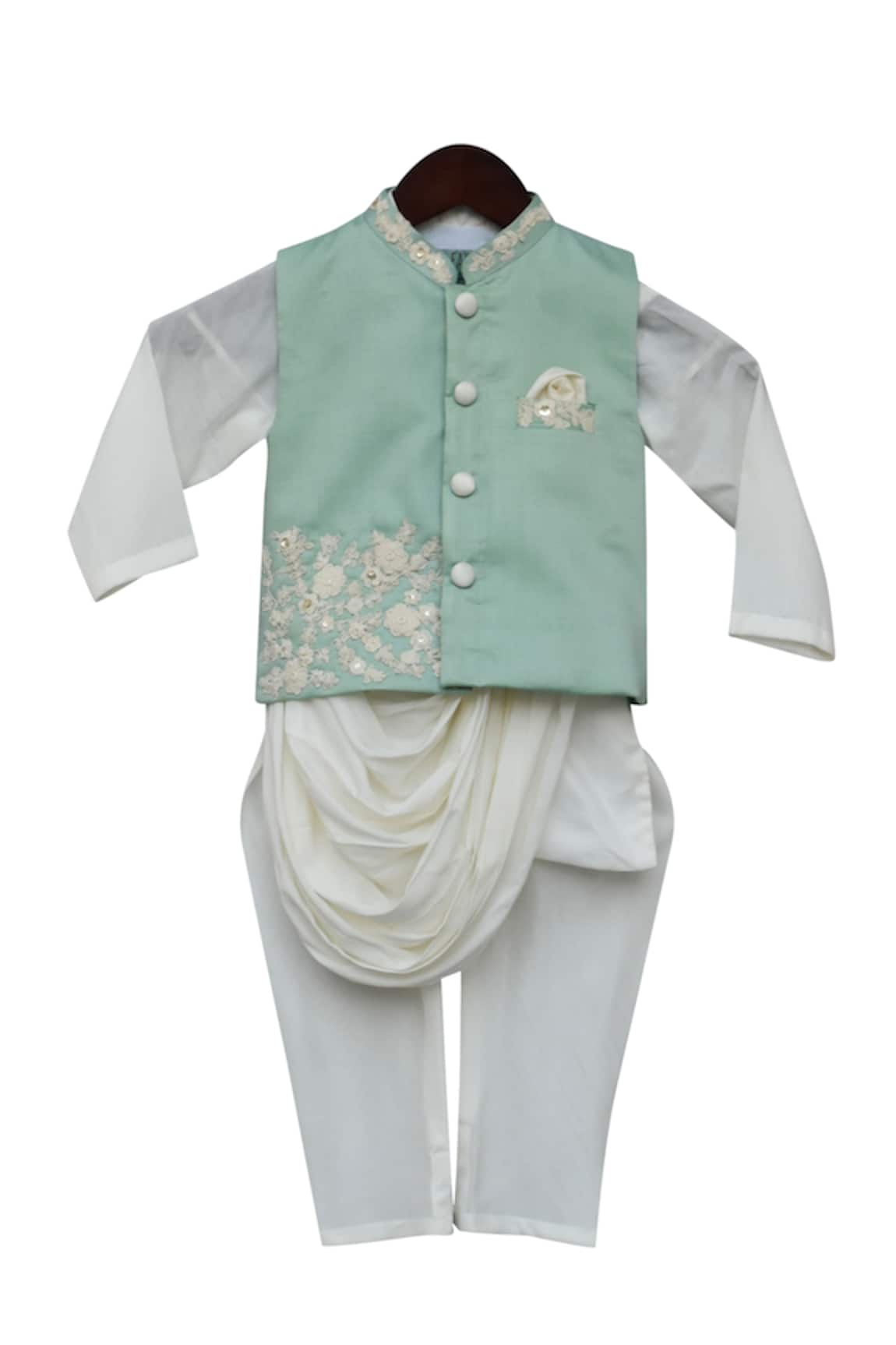 Fayon Kids Cowl Draped Kurta Set With Bundi & Churidaar