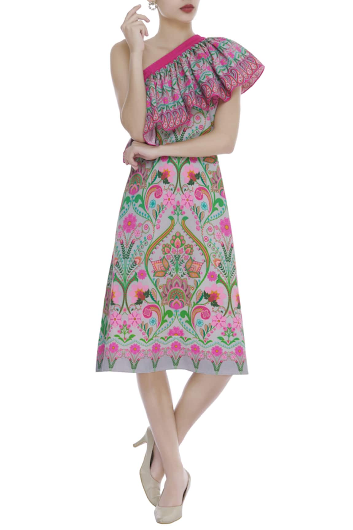 Siddhartha Bansal One Shoulder Printed Midi Dress 