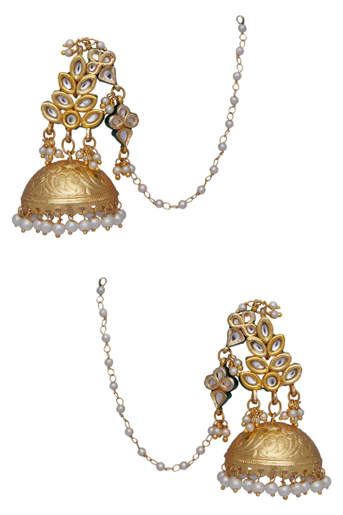 Just Shradhas Kundan Leaf Dangling Jhumka Earrings