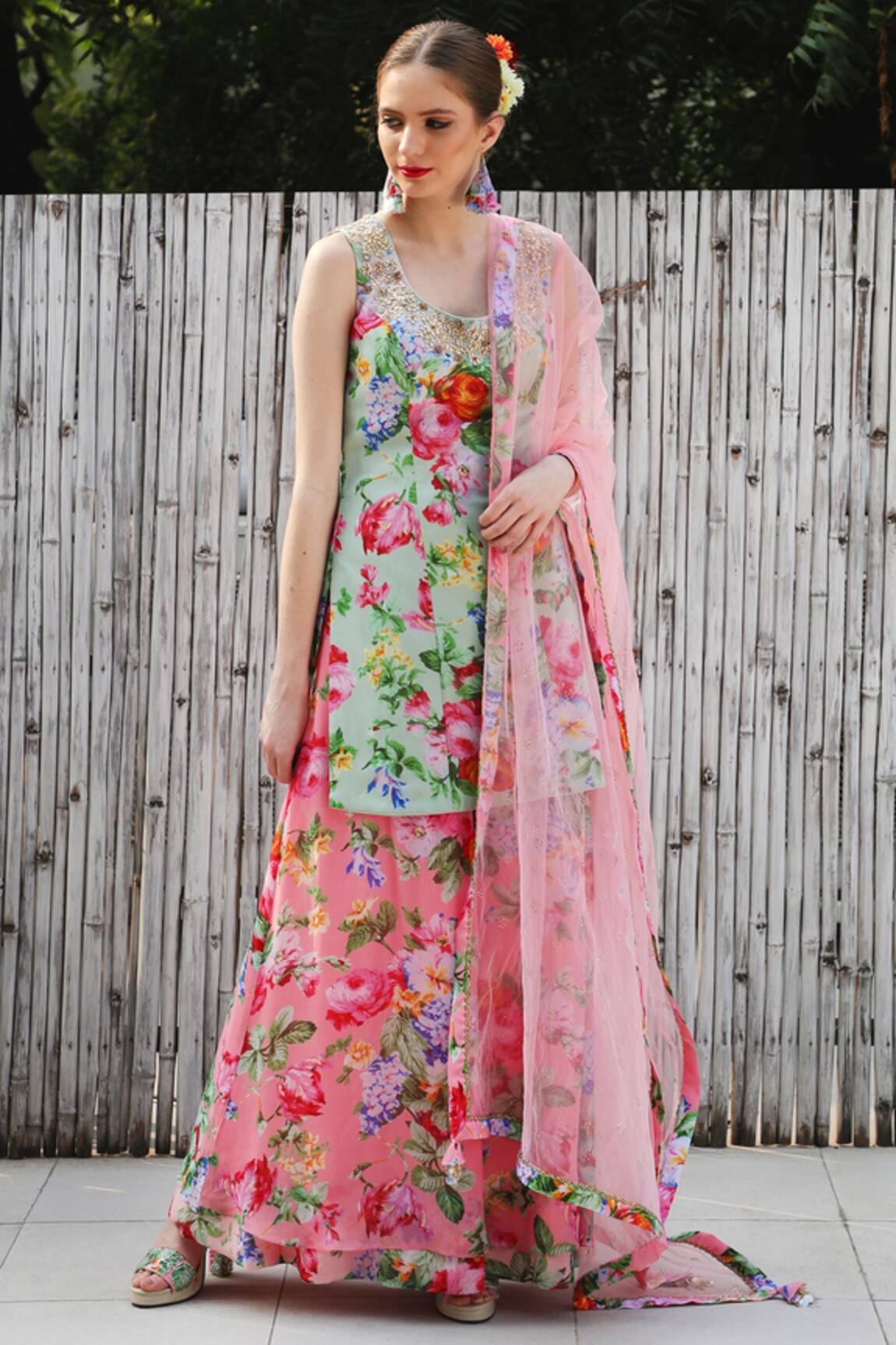 Nikasha Floral Print low back Kurta Palazzo Set  