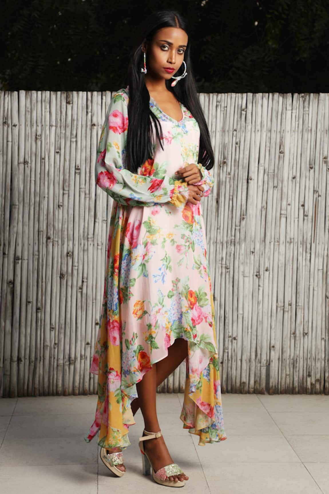 Nikasha Asymmetric Rose Printed Tunic Dress