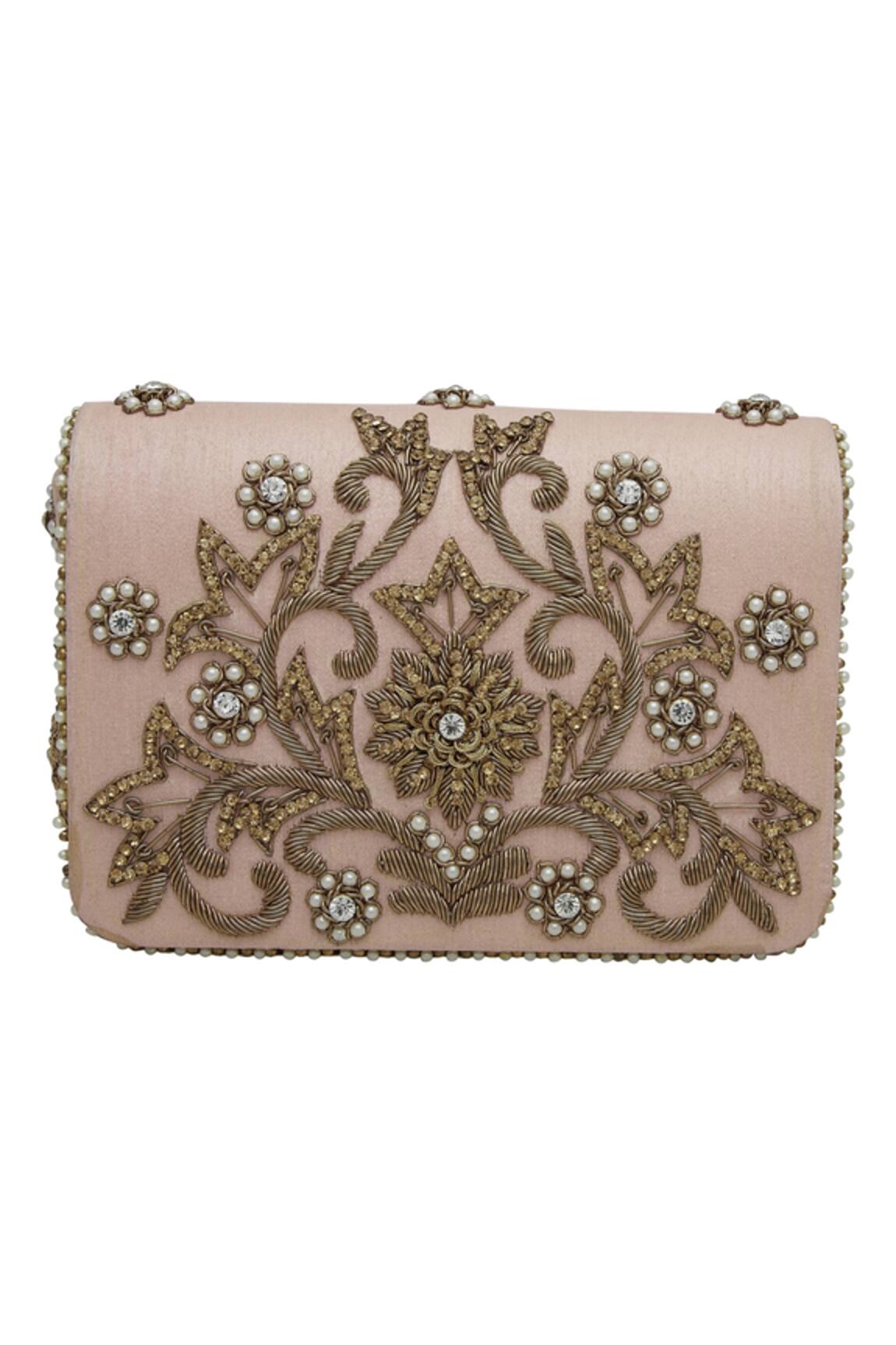 Fuchsia Embroidered Clutch with Sling 