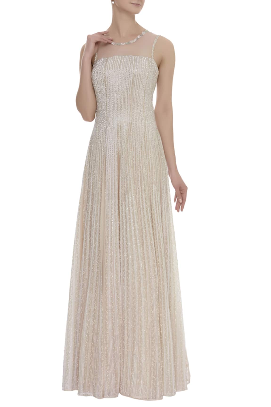 COUTURE BY NIHARIKA Sheer neckline embroidered gown