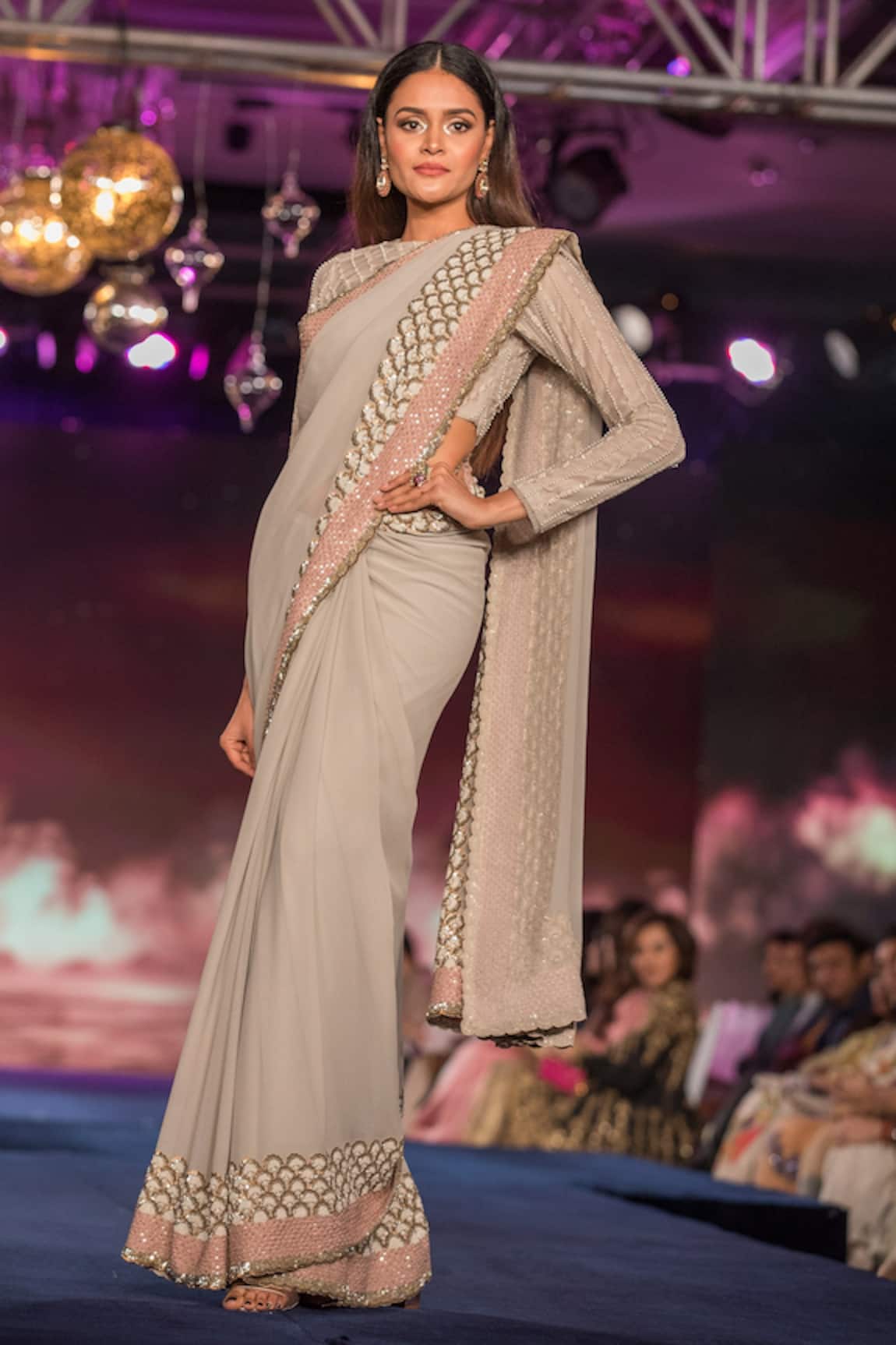 House Of Kotwara Sequin embroidered scallop border saree with blouse