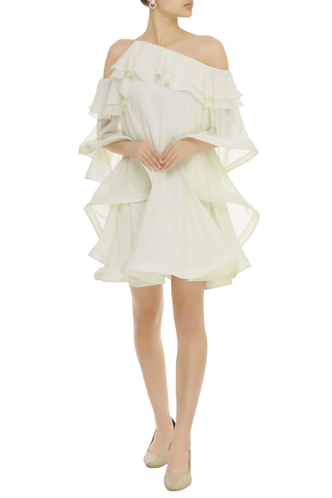 Gauri & Nainika Cold Shoulder Ruffle Dress