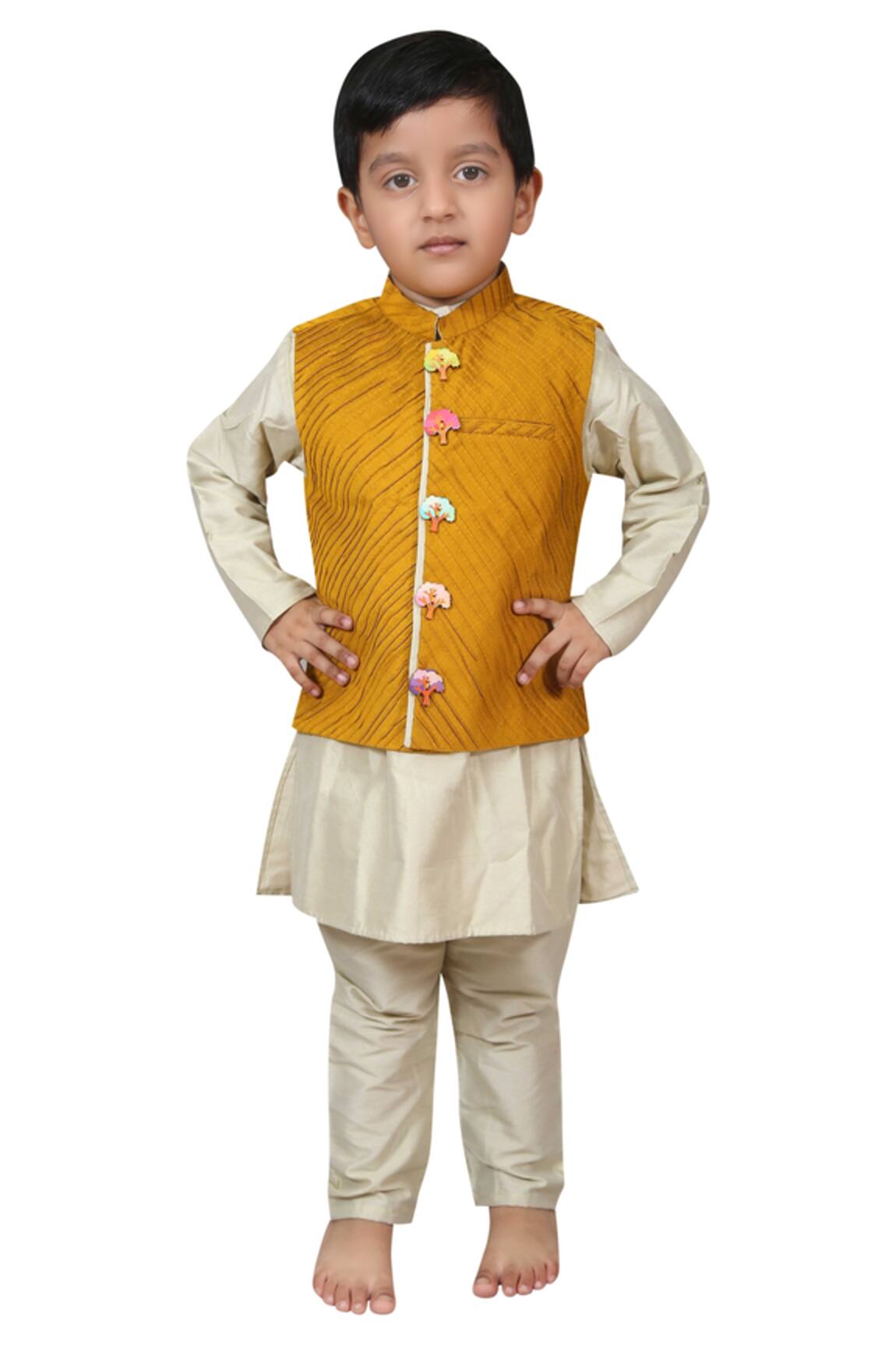 Kirti Agarwal - Pret N Couture Mustard Yellow Pintuck Bundi Kurta Set