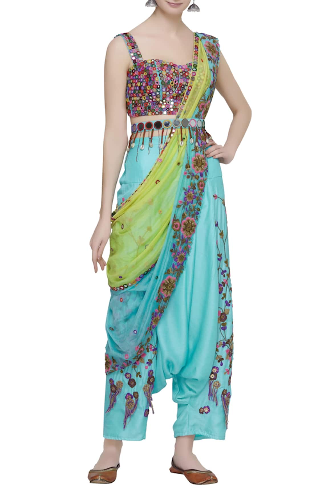 Sonam Luthria Blouse with Draped Pants & Embroidered Dupatta