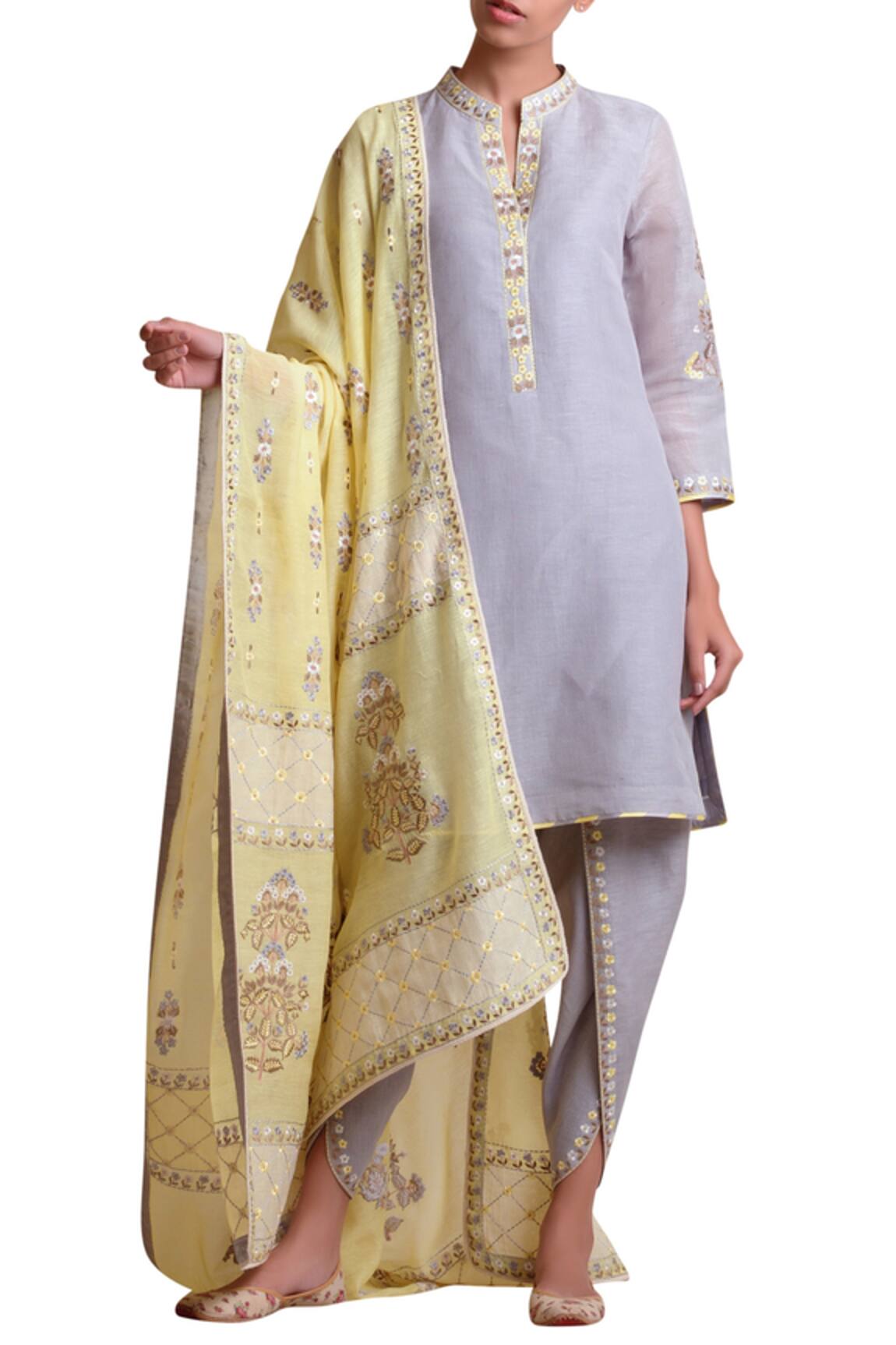 Sue Mue Linen embroidered kurta dhoti pant set