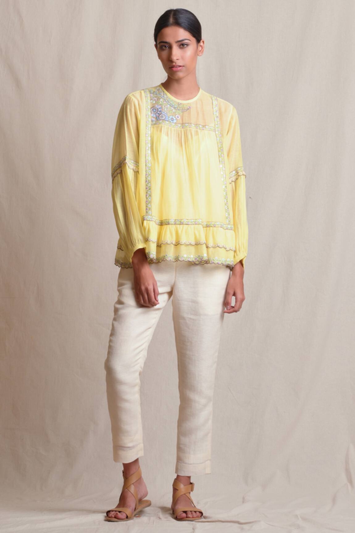 Sue Mue Linen Embroidered Top