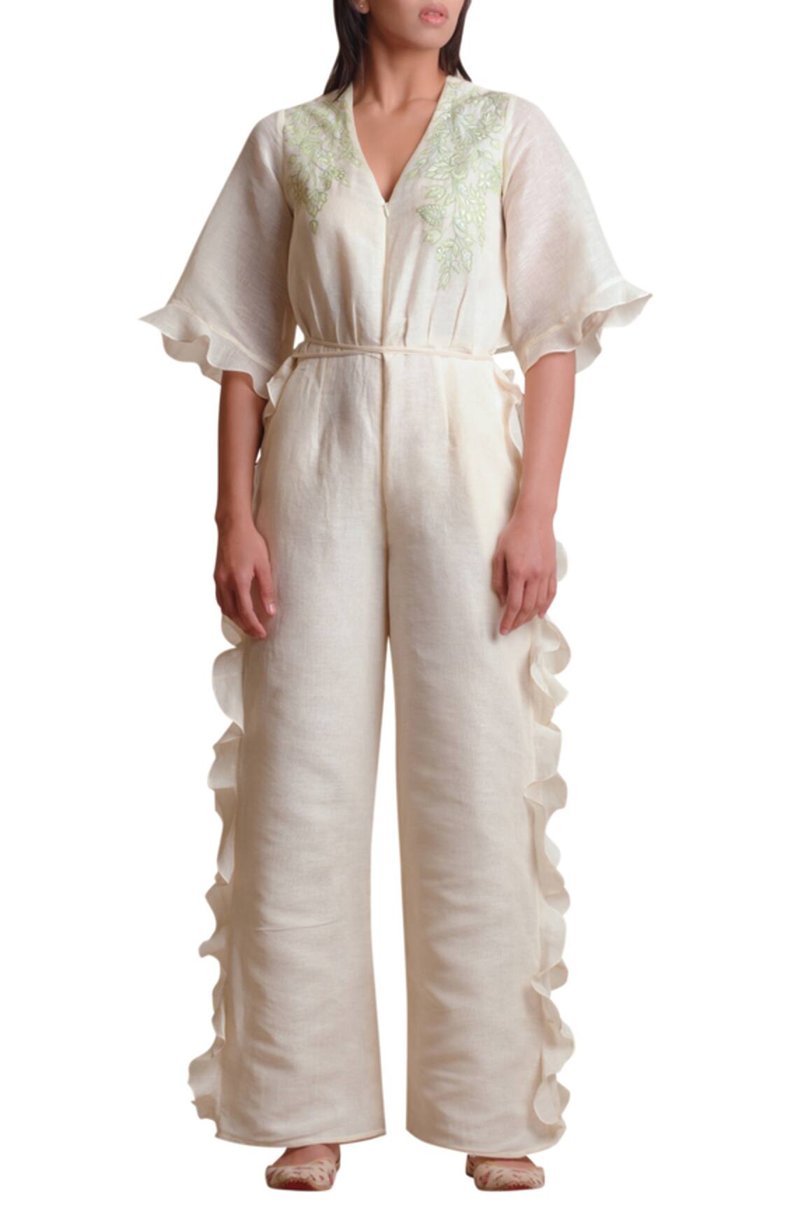 Sue Mue Linen Embroidered Jumpsuit