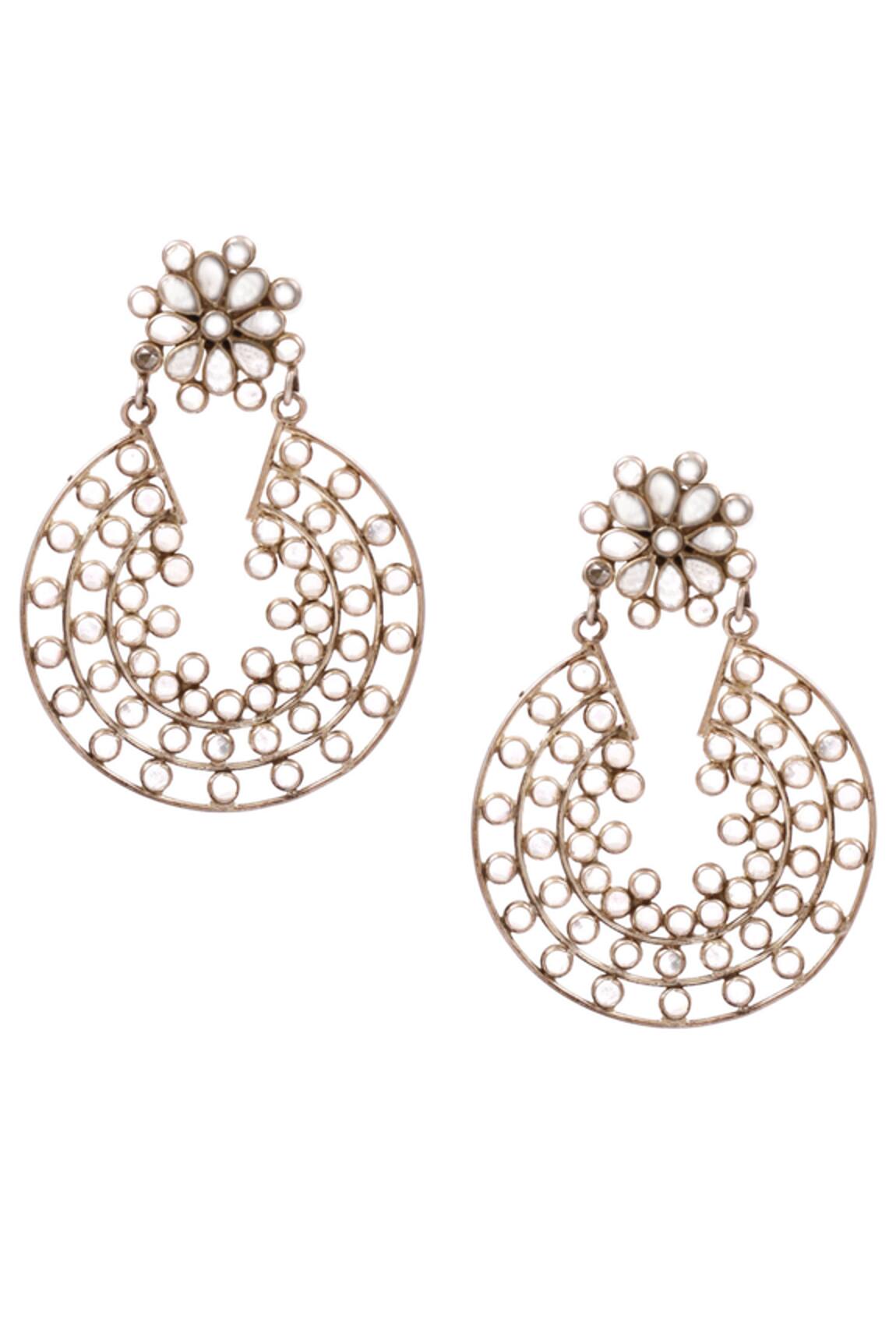 Sangeeta Boochra Floral Motif Silver Danglers