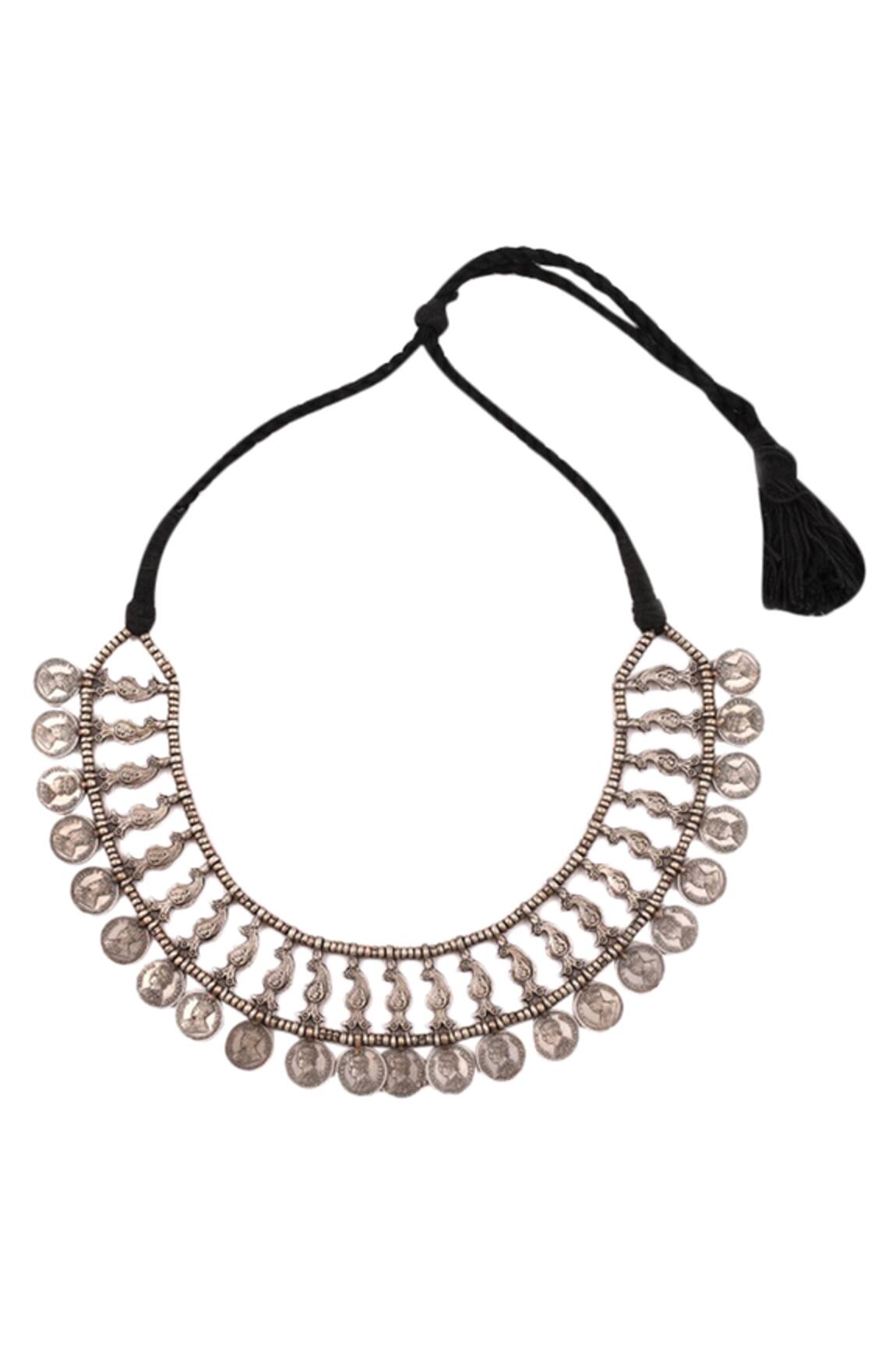 Sangeeta Boochra Oxidized Coin Choker Necklace 