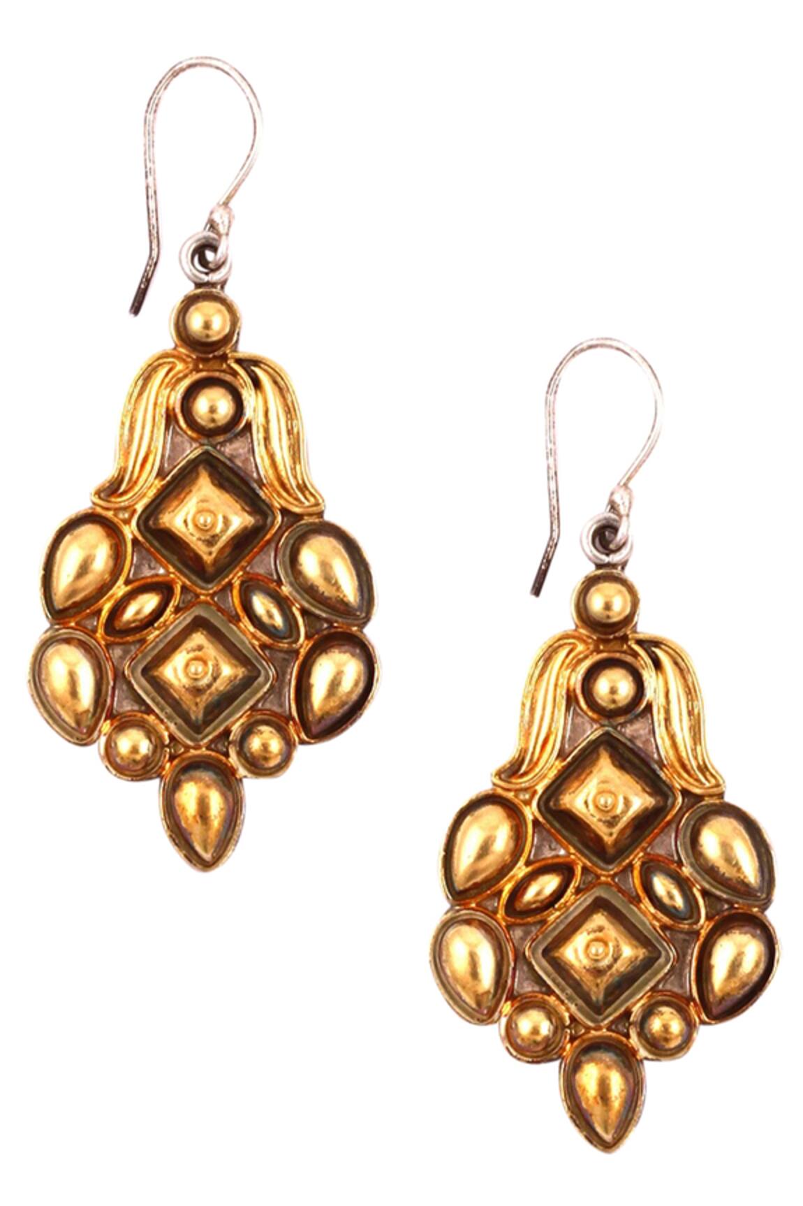 Sangeeta Boochra Gold Embossed Silver Danglers 